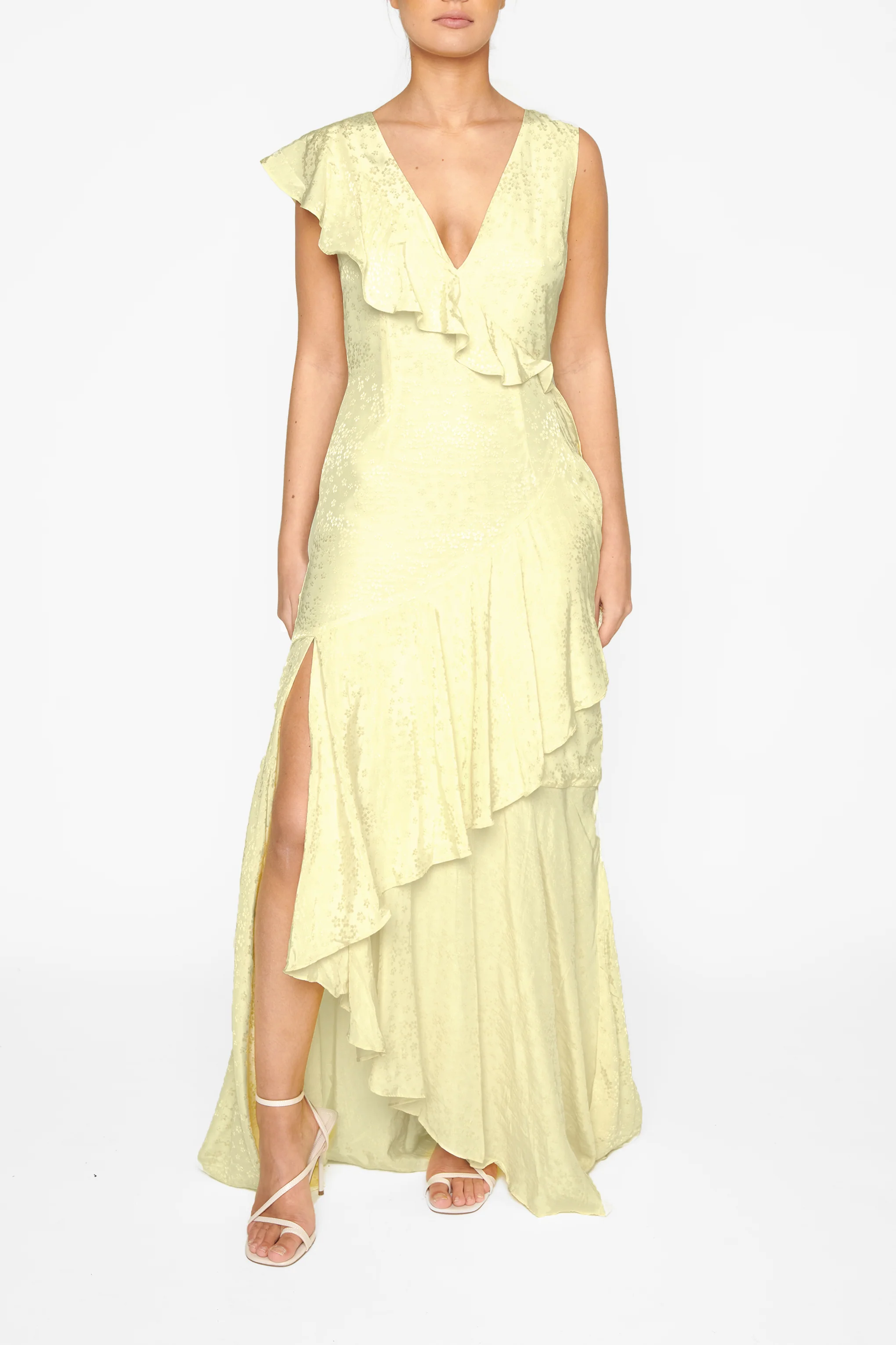 Abigail Pale-Yellow Ruffle Maxi-Dress