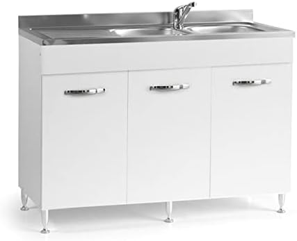 Sottolavello Colore Bianco per lavello Inox Cm 120x50xH 85 con 3 Ante
