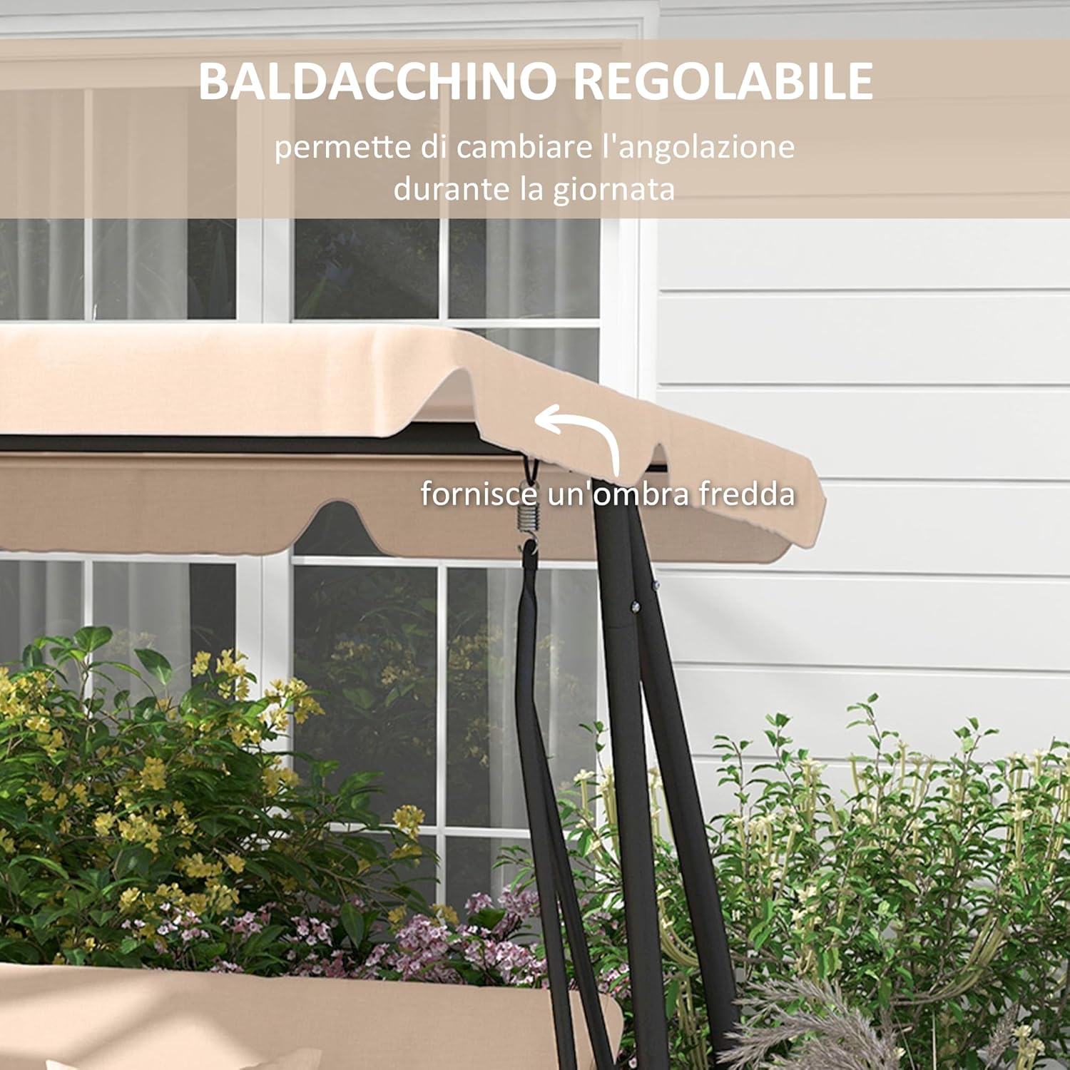 3 Seater Garden Swing Bed with Adjustable Roof and Tray 200 x 120 x 164 cm Light Brown