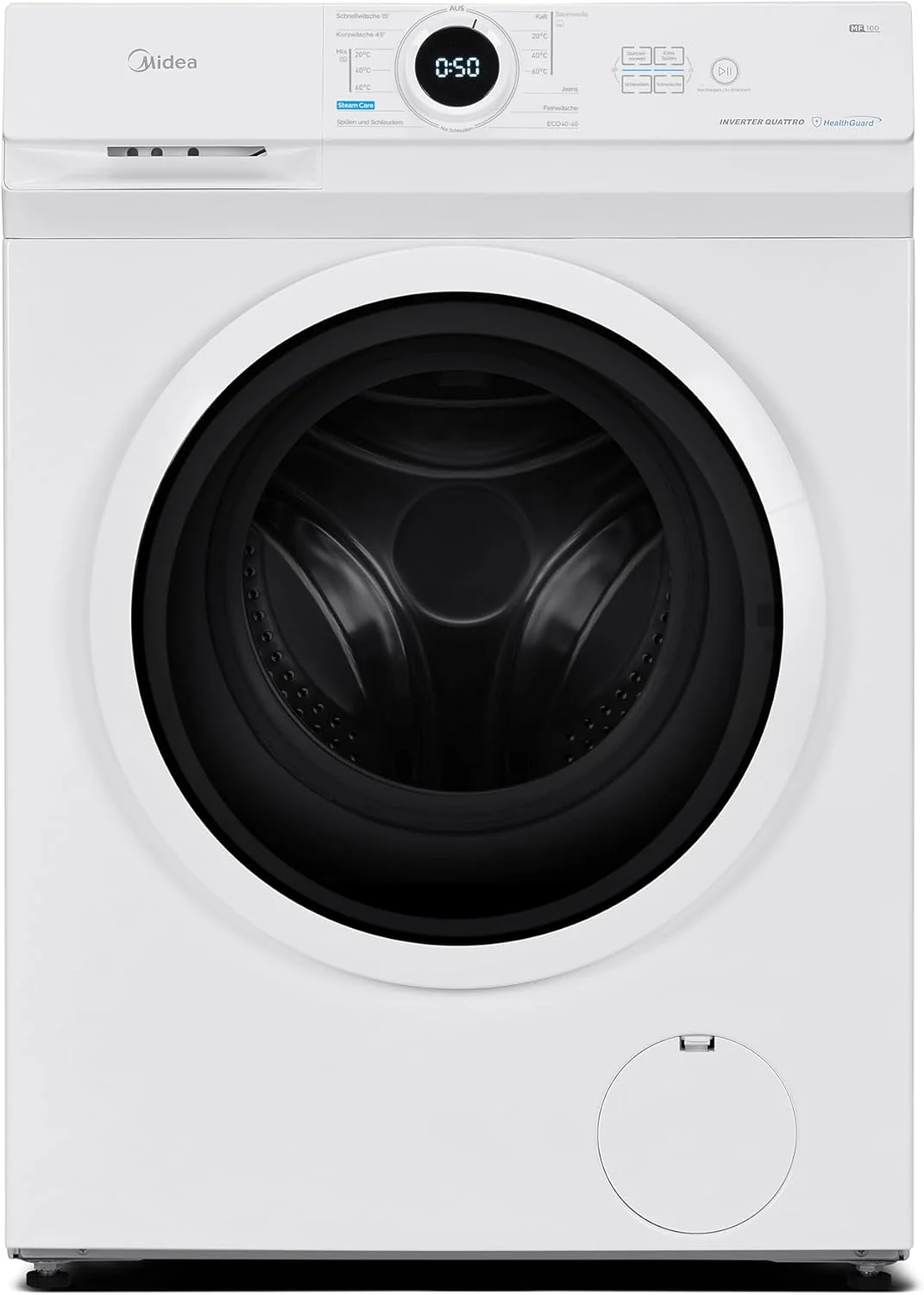 Midea MF10EW80B Wasmachine / 8kg / 1400 tpm / Energieklasse A / Inverter Quattro Motor / Stoomfunctie / Grote trommel / Slank ontwerp / Bijvulfunctie / Kinderbeveiliging / AquaStop, Wit