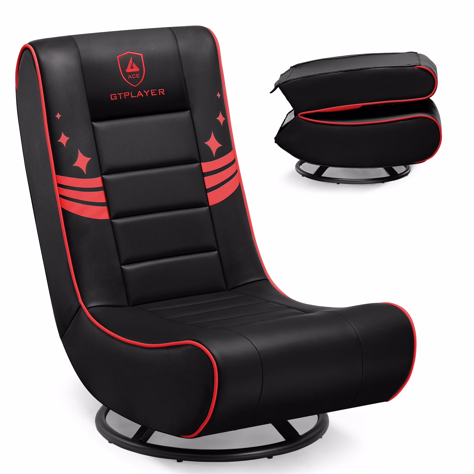 GTPLAYER Swivel Floor Gaming Chairs with Foldable Backrest for Teens,, Red