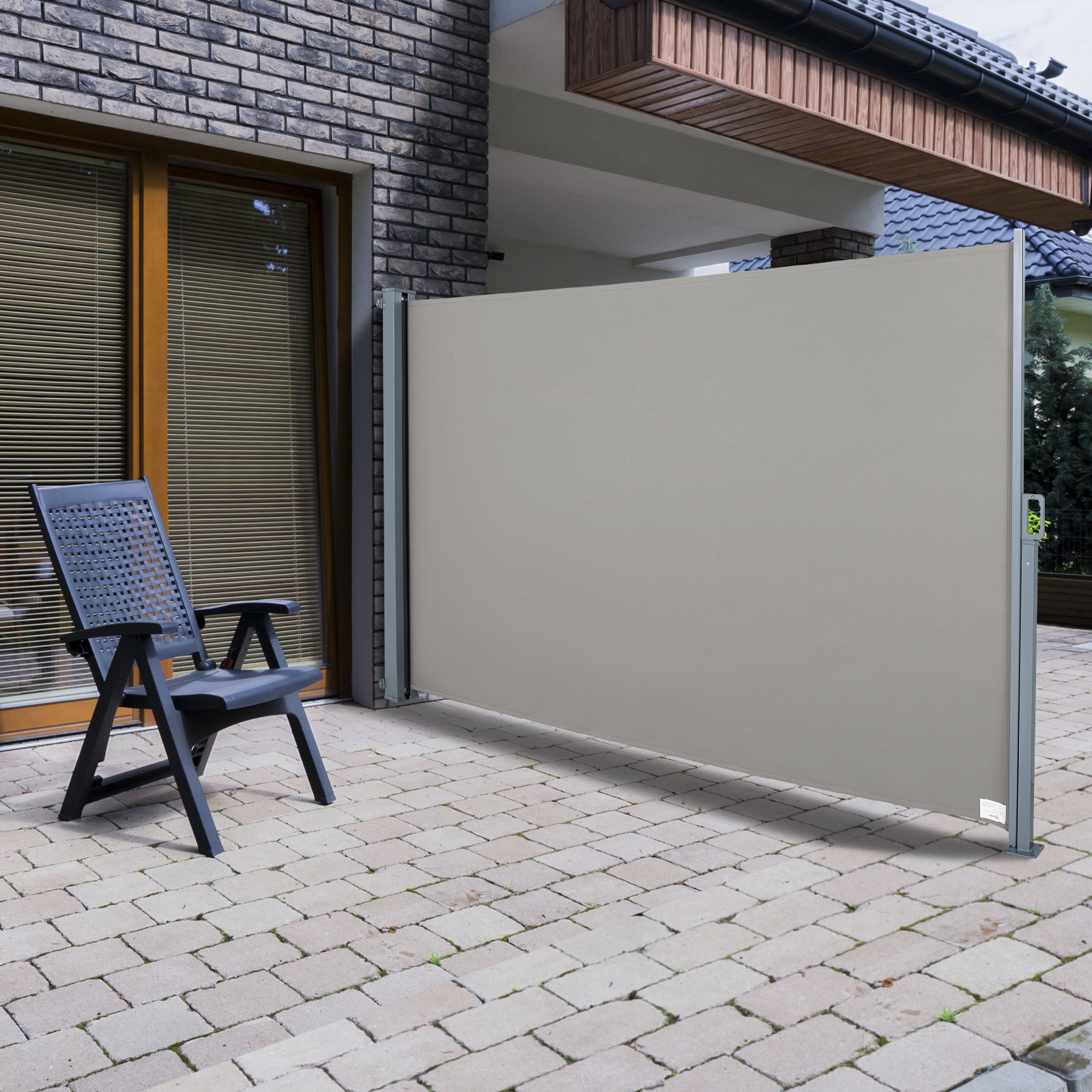 Outsunny Seitenmarkise, Sicht- und Sonnenschutz, Seitenrollo, Polyester, Grau, 3 x 1,6 m