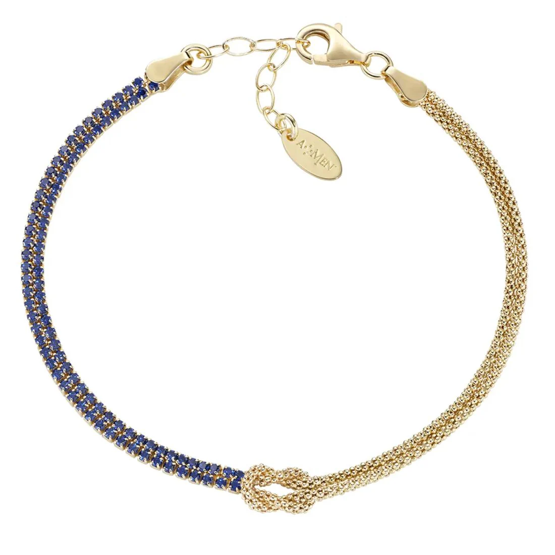 Bracciale Amen dorato Nodo d'Amore con pietre blu BRNOAMGBLZ16