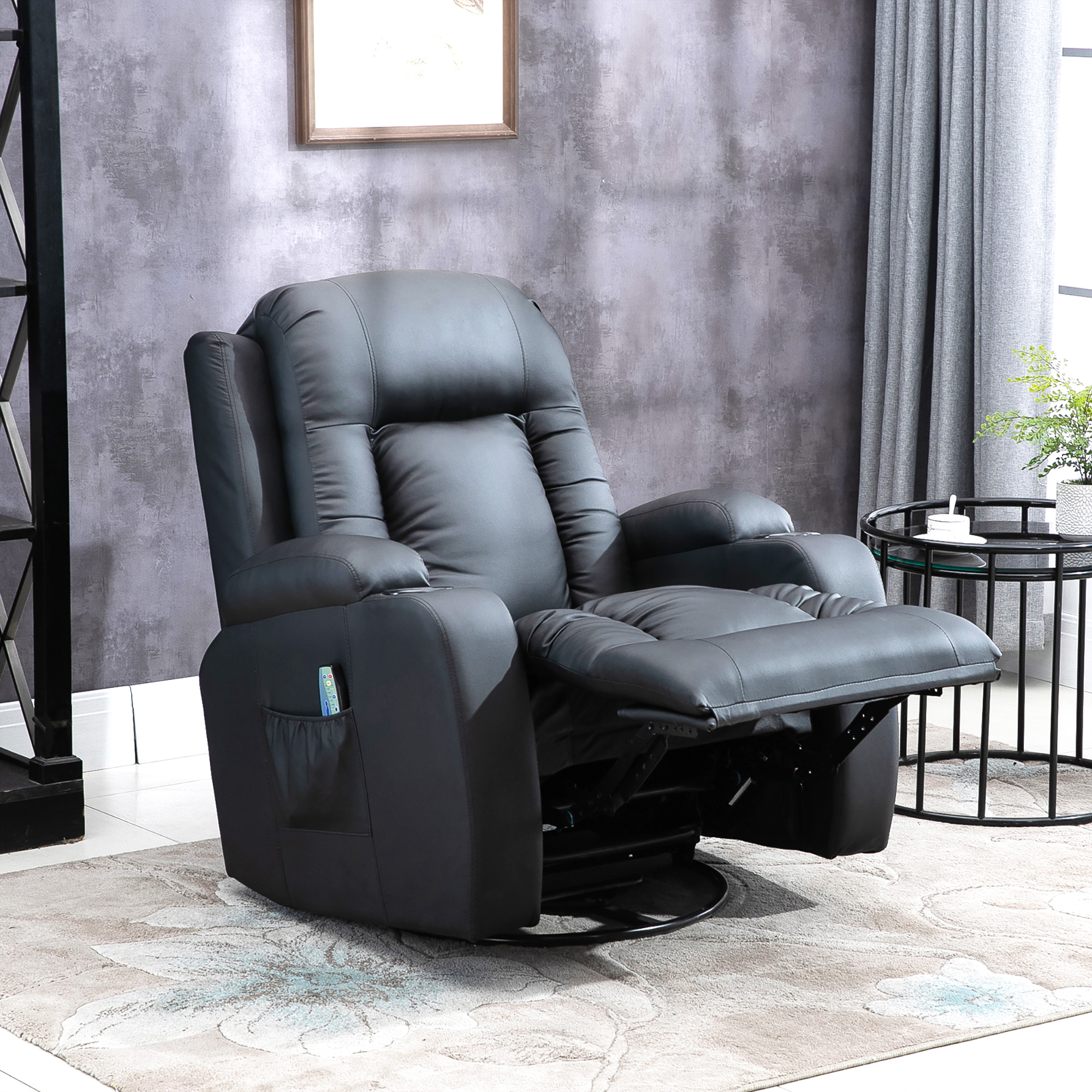 HOMCOM Massagestoel, relaxstoel, schommelfunctie, 8 vibratiepunten, inclusief afstandsbediening, zwart