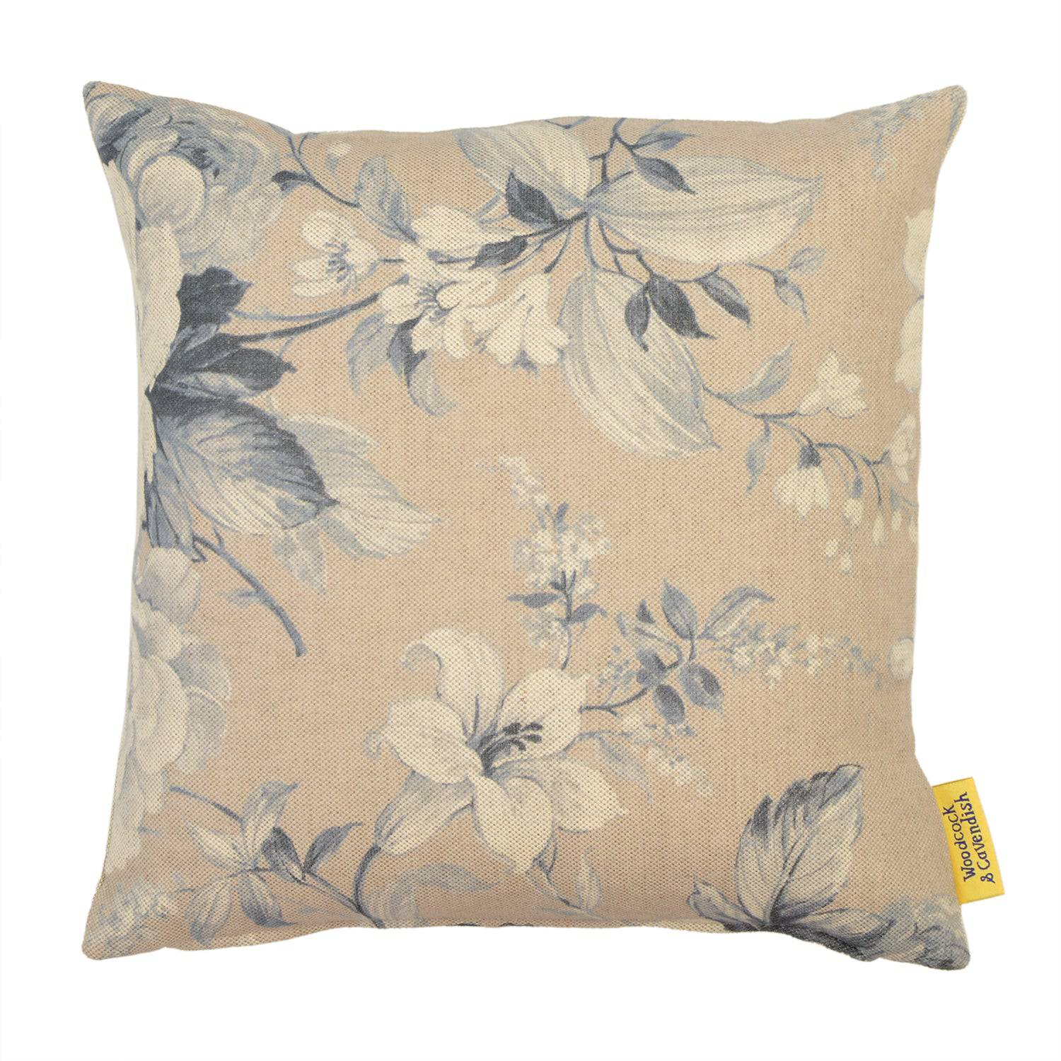 Blue Floral Linen Cushion by Woodcock & Cavendish