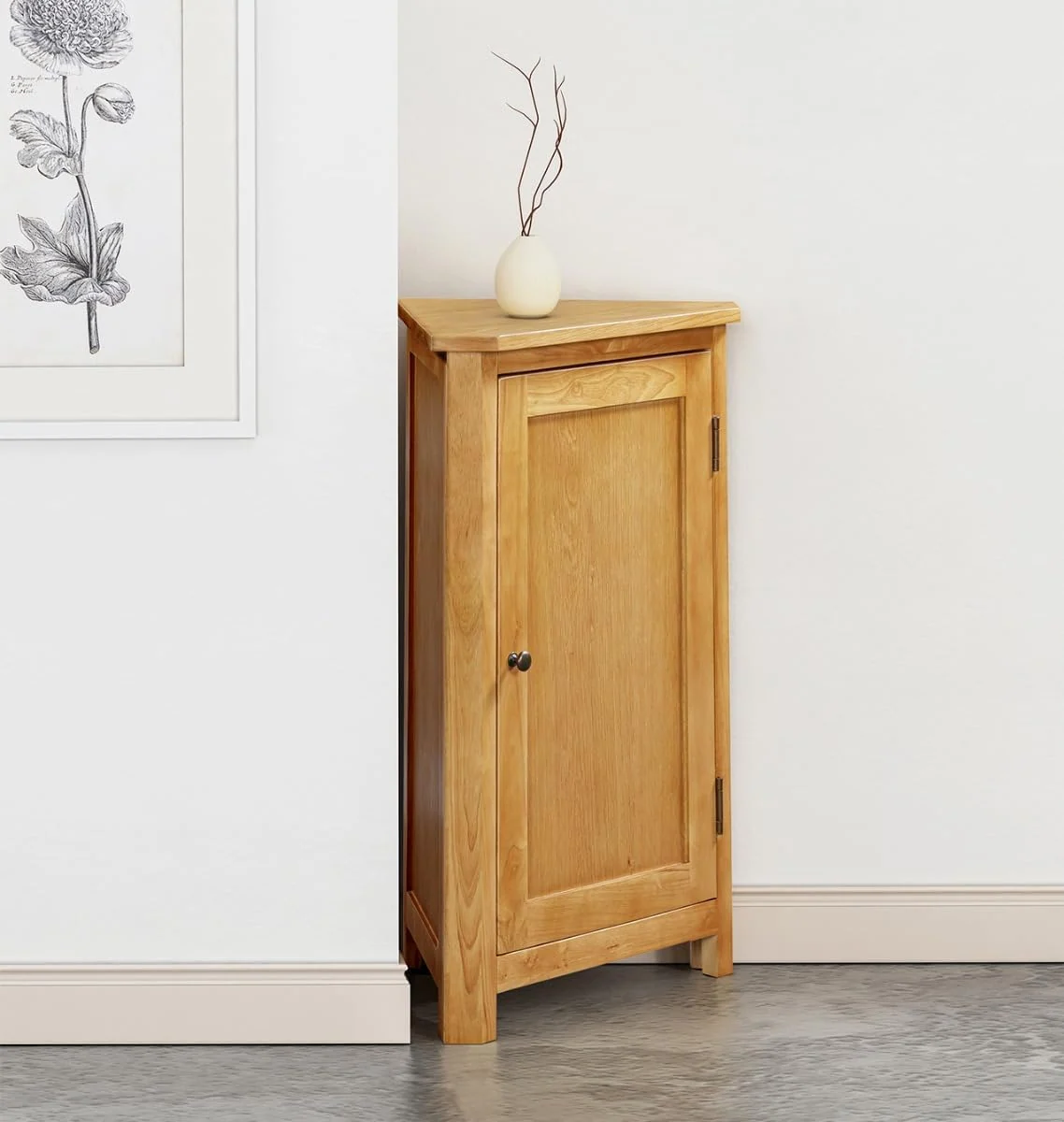 Hallowood Furniture Eckschrank Aston Eiche, vielseitiges Eichenregal und Telefontisch, 1-türigem
