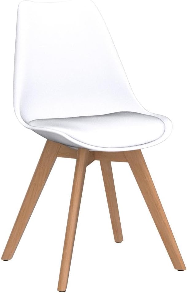 Baroni Home Set di 4 Sedie da Pranzo o Ufficio con Gambe in Legno, Sedia Ergonomica con Cuscino Integrato 57X48X79 cm Bianco