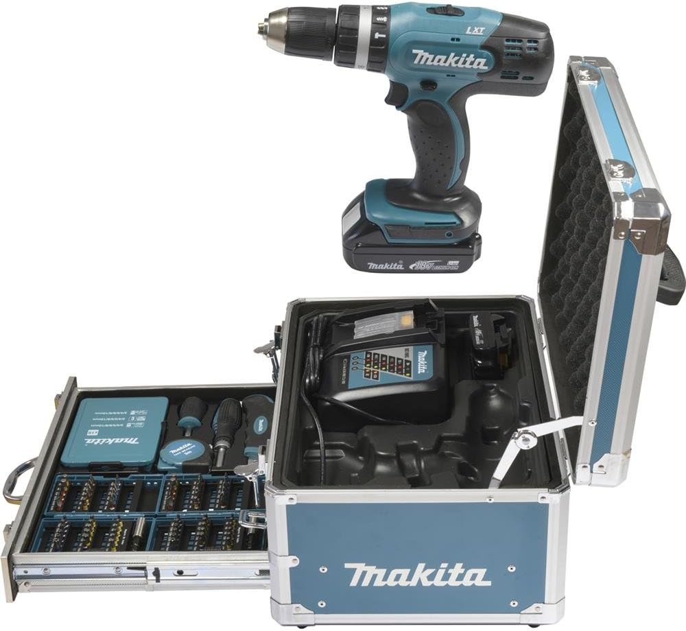 Akku-Schlagbohrschrauber 18 V / 3 Ah im Zubehörset, Blau, Alukoffer (96 tlg.)