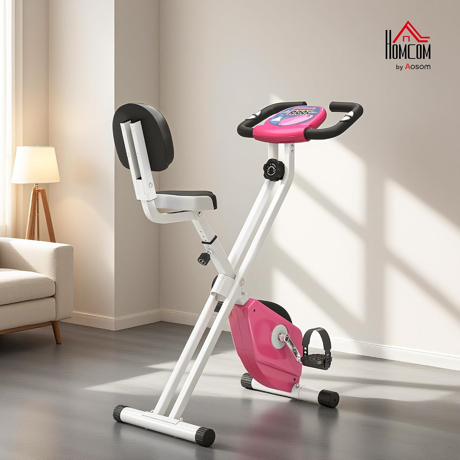 HOMCOM Cyclette Pieghevole da Fitness in Acciaio, Cyclette Magnetica Pieghevole da Casa con Altezza Regolabile, Resistenza Magnetica a 8 Livelli, Schermo LCD, 43x97x109cm