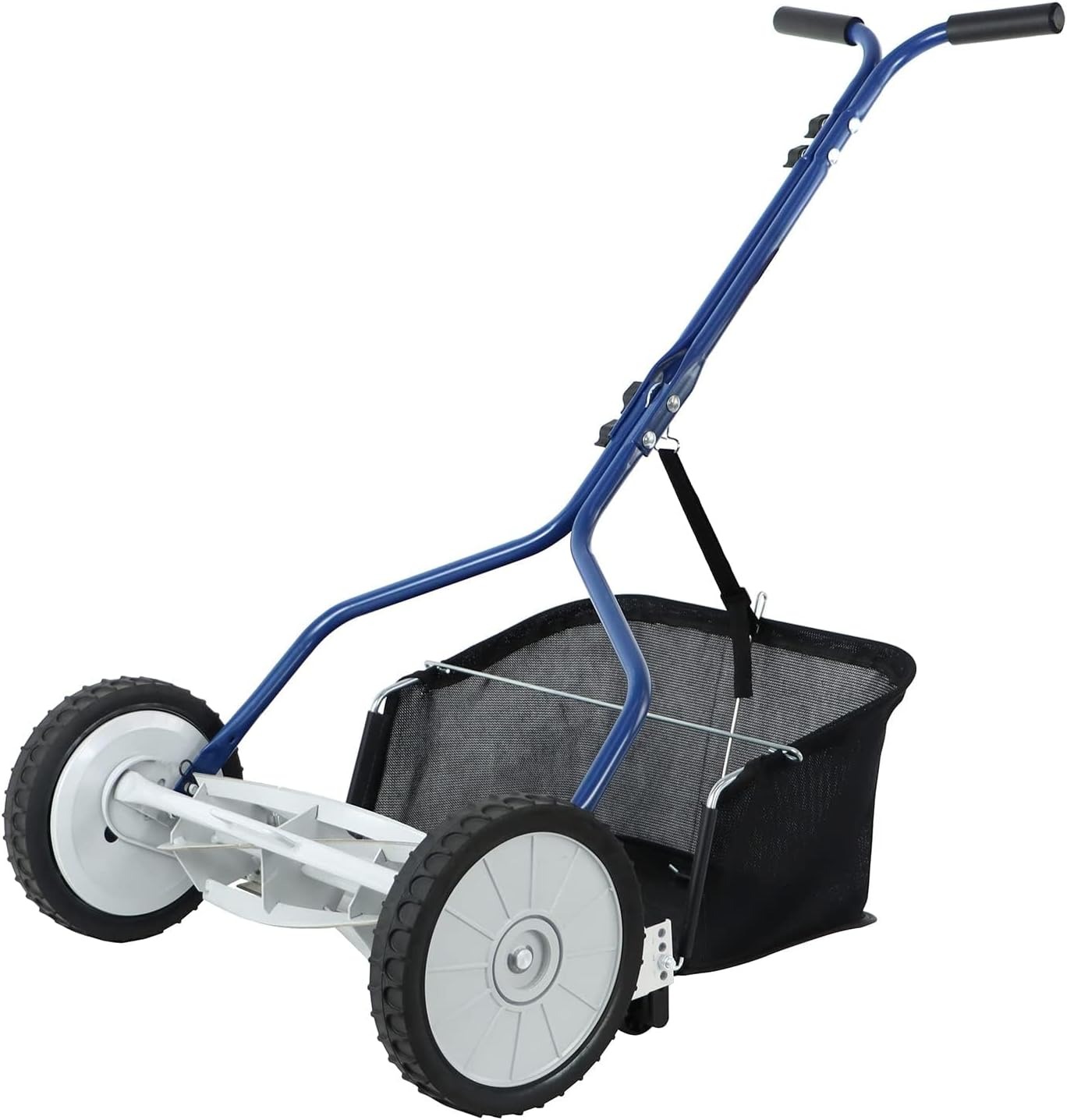 Basics Tosaerba a spinta con ruote e 5 lame da 45,7 cm, con sacchetto per raccolta dell’erba, blu