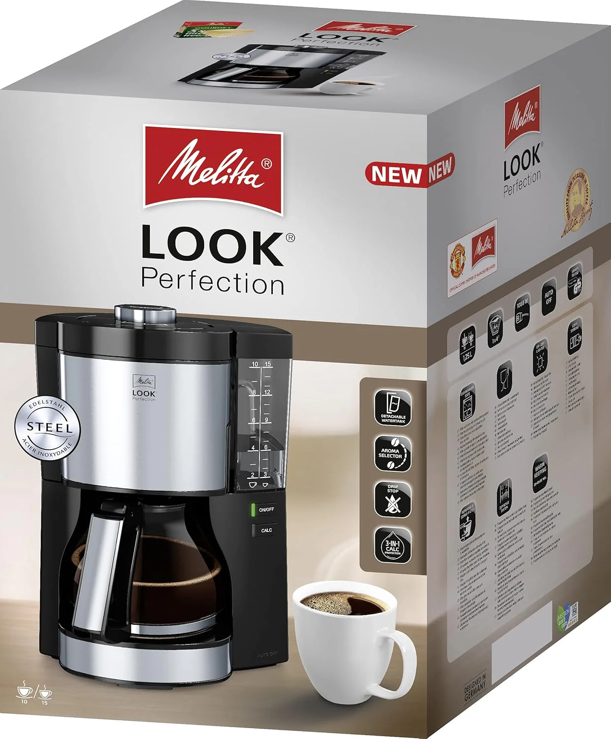 Melitta Look Perfection - Filterkoffiezetapparaat - met thermoskan - druppelstop - 10 kopjes - Zwart (1025-16)