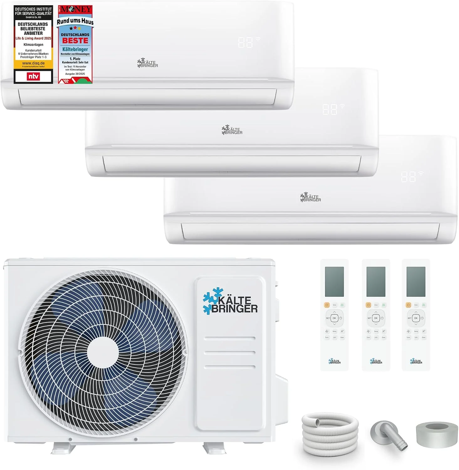Kältebringer Multisplit Klimaanlage 3 Innengeräte, 27000 BTU, 7,9 kW, Inverter Klimagerät mit Heizfunktion, WiFi und App, sehr leise & energiesparend