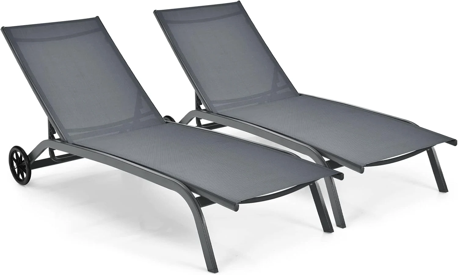 COSTWAY 2er Set Sonnenliege mit Rollen, Gartenliege bis 150kg belastbar