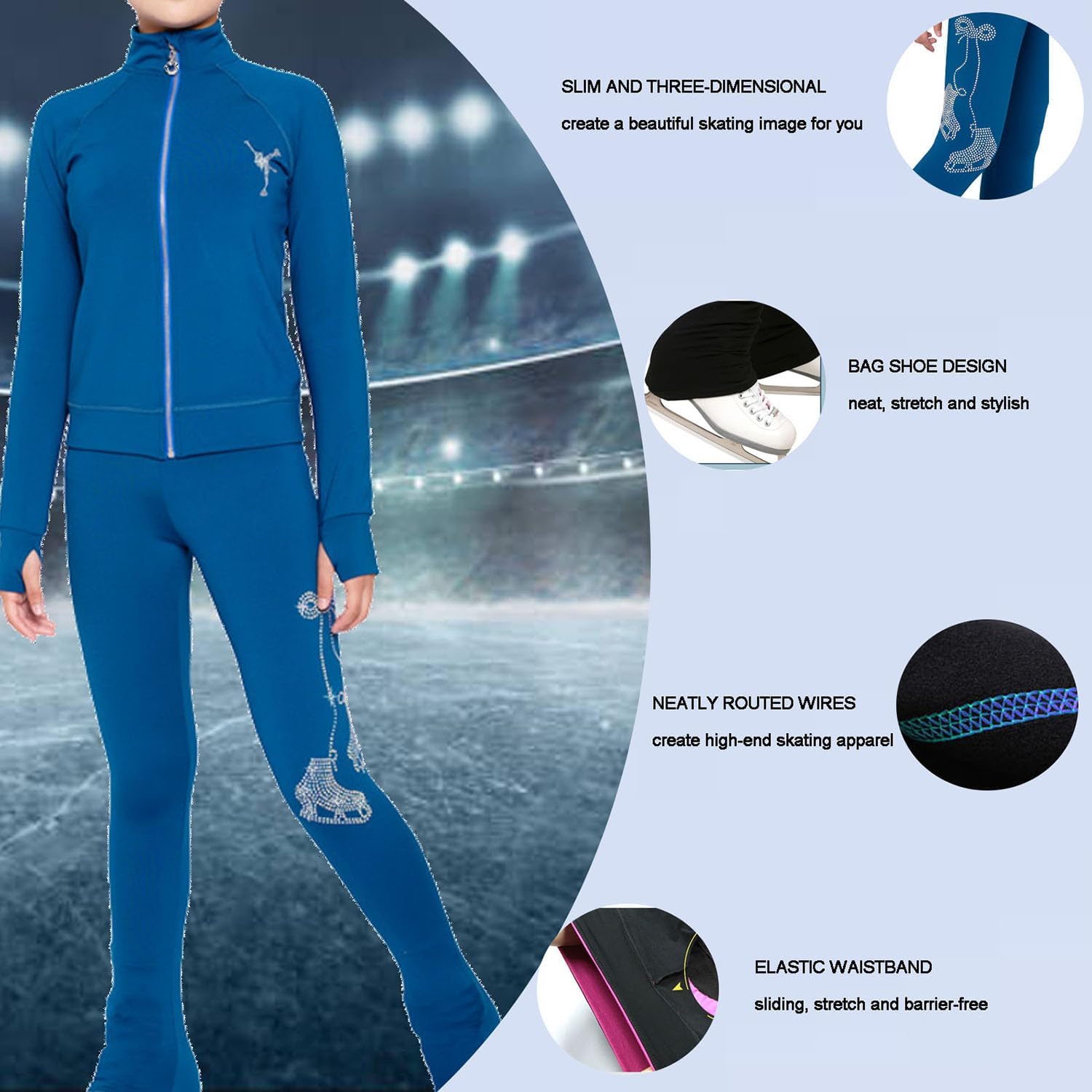 Eislauf-Outfit für Mädchen, Eislaufjacke für Mädchen, Eislaufbekleidung für Mädchen, Eislaufhose, Trainingsbekleidung, Blau, S (Blau M)