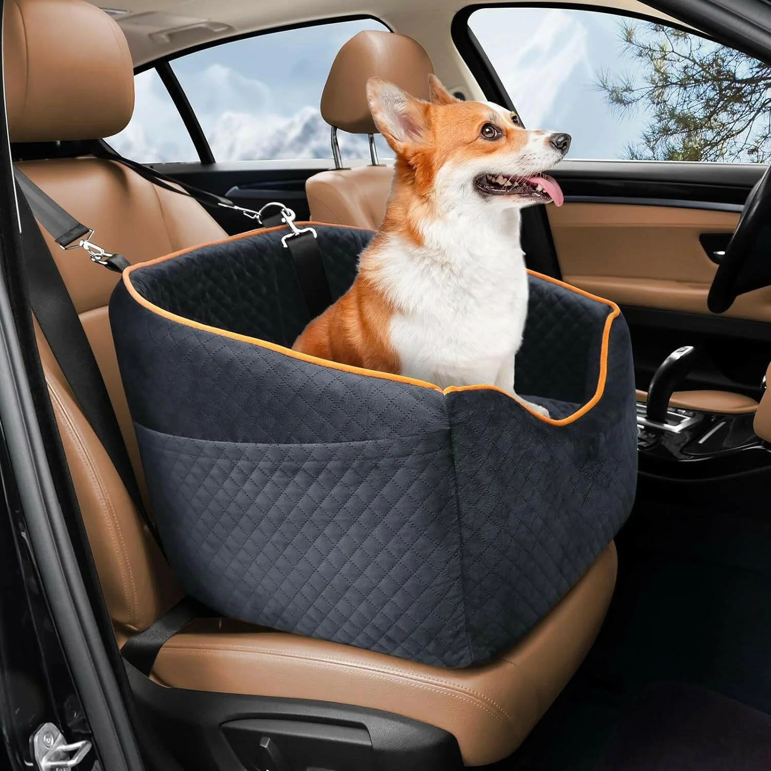 Elevated Dog Booster Car Seat �C Safety Belt Attachment & Quilted Interior