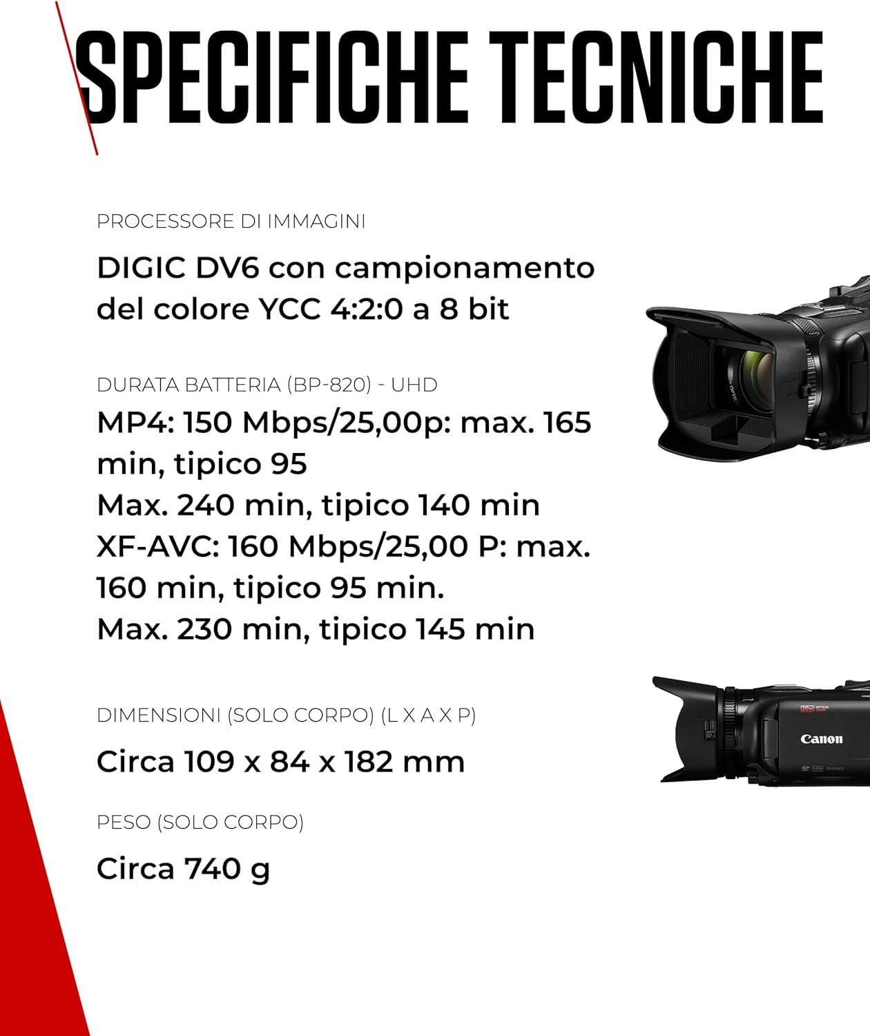 Canon XA60 - Videocamera 4K Professionale con Messa a Fuoco Automatica, Zoom Ottico 20x, Stabilizzazione a 5 Assi, Uscita HDMI e Streaming Live HD via USB-C