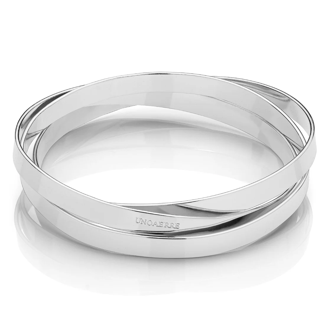 Bracciale Unoaerre 2419 in bronzo argentato bianco rigido a tre cerchi