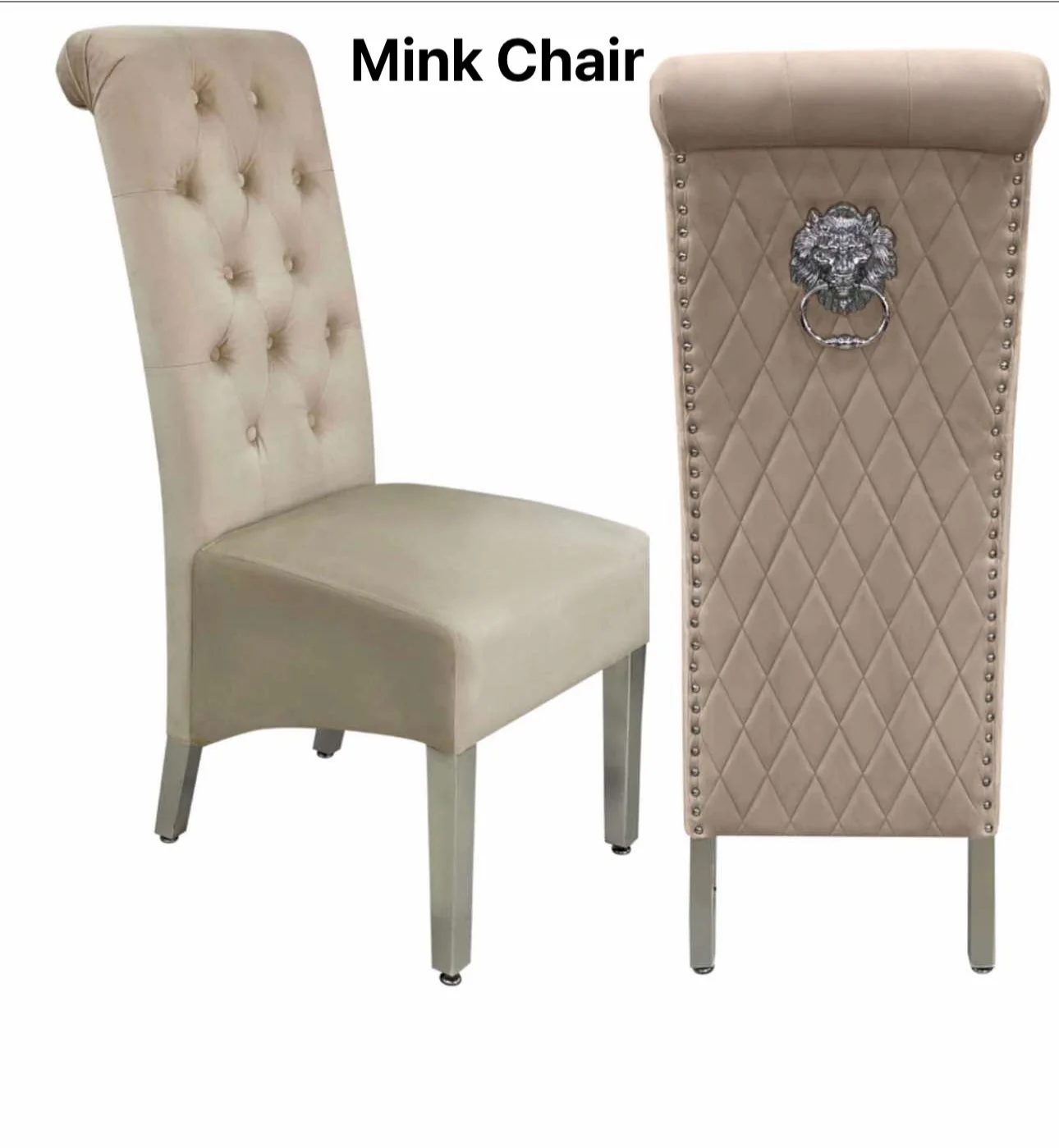Louis Marble Dining Table + Sofia Dining Chairs Lion Knocker