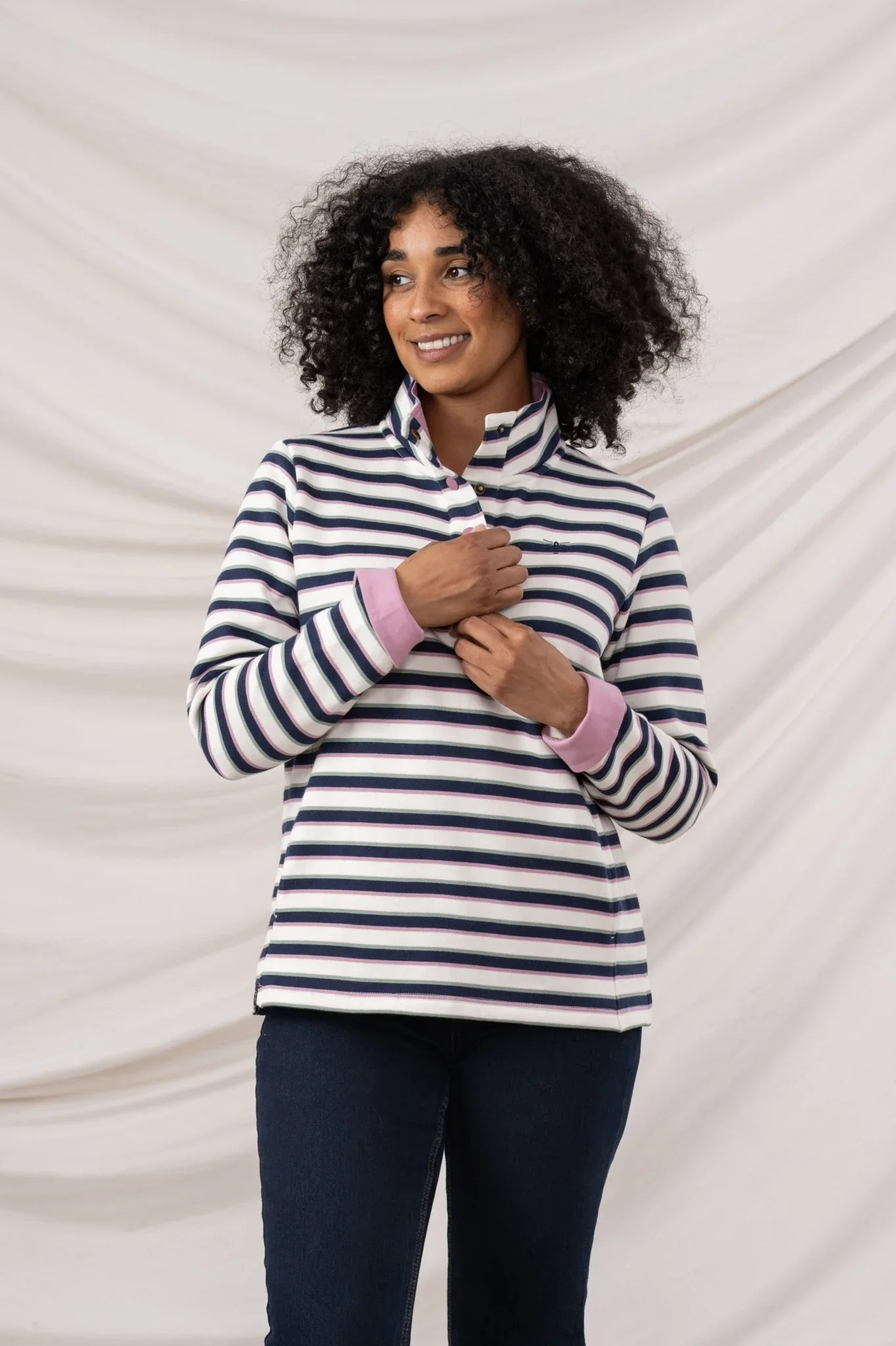 Lighthouse Haven Striped Sweatshirt