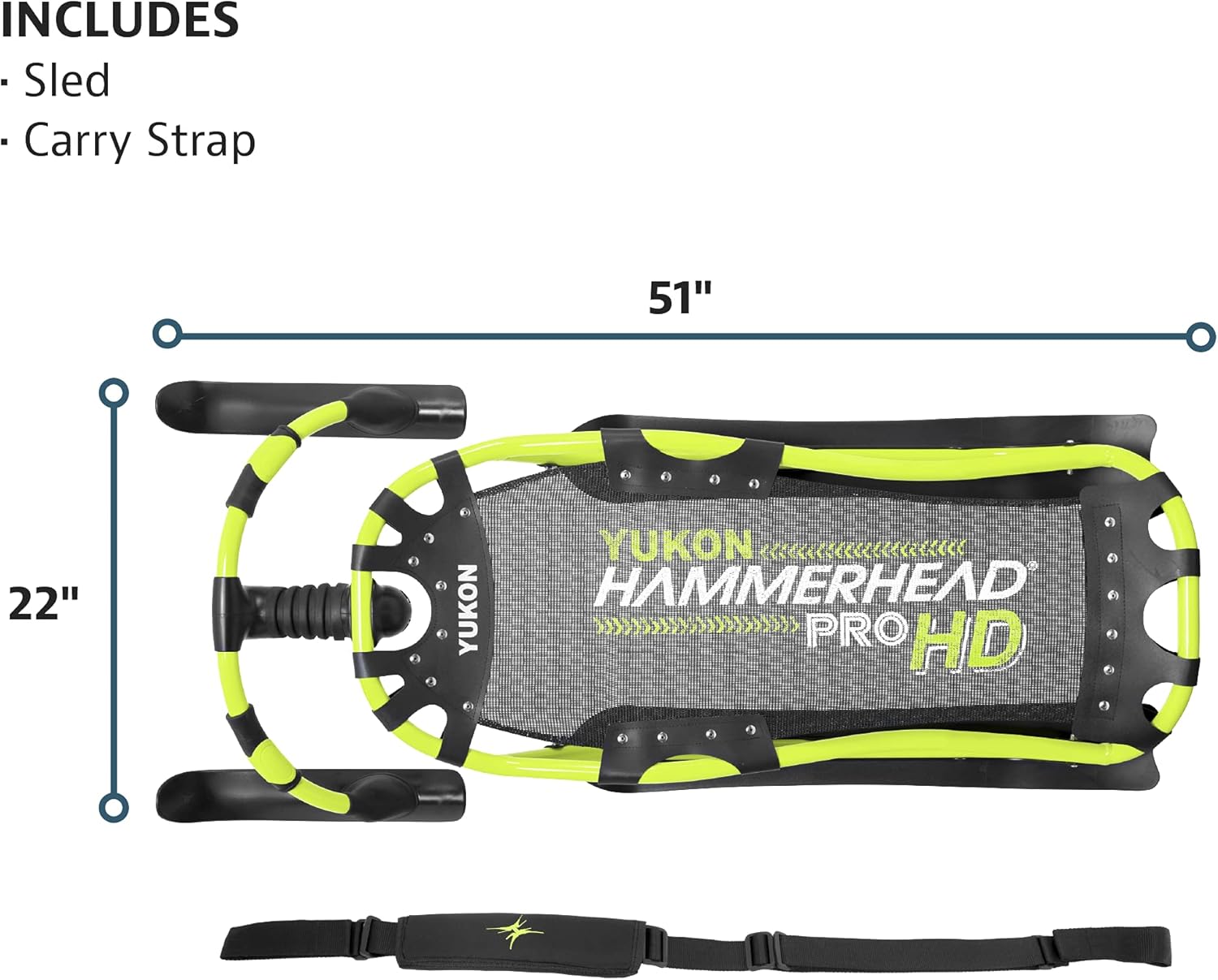 Yukon Charlie's Hammerhead Pro HD Schlitten, Geschwindigkeits- und Lenksteuerung, Maße: 129,5 x 55,9 cm, 1 Person Schlitten