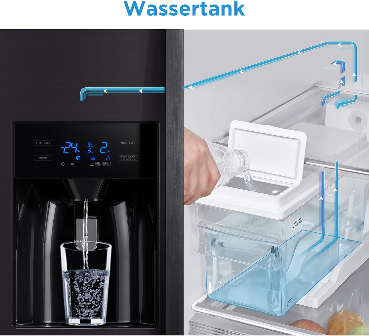 Midea KS-DDX 6.32 WT Side-by-Side Kühl-/Gefrierkombination/ 178,8 cm Hhe/ 254 kWh/Jahr/No Frost/Dual Inverter Compressor/mit 3in1 Wasser-/Eisspender und Wassertank, Dark Inox