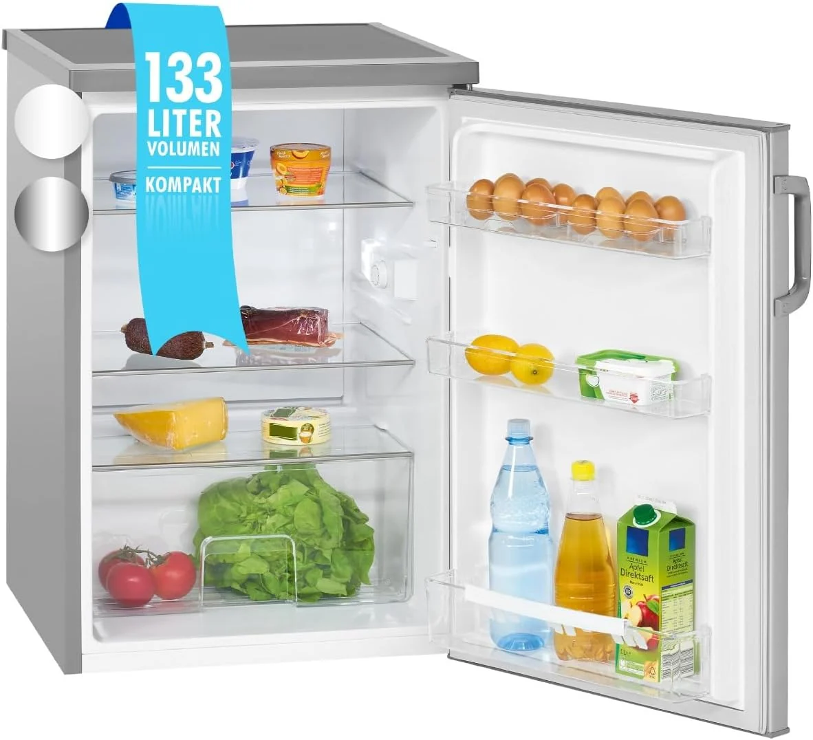 Bomann Kühlschrank ohne Gefrierfach, 85cm, leise 39dB, 133L, Kühlschrank klein mit Gemüsefach, Energieklasse D, 3 Ablagen, Türanschlag wechselbar
