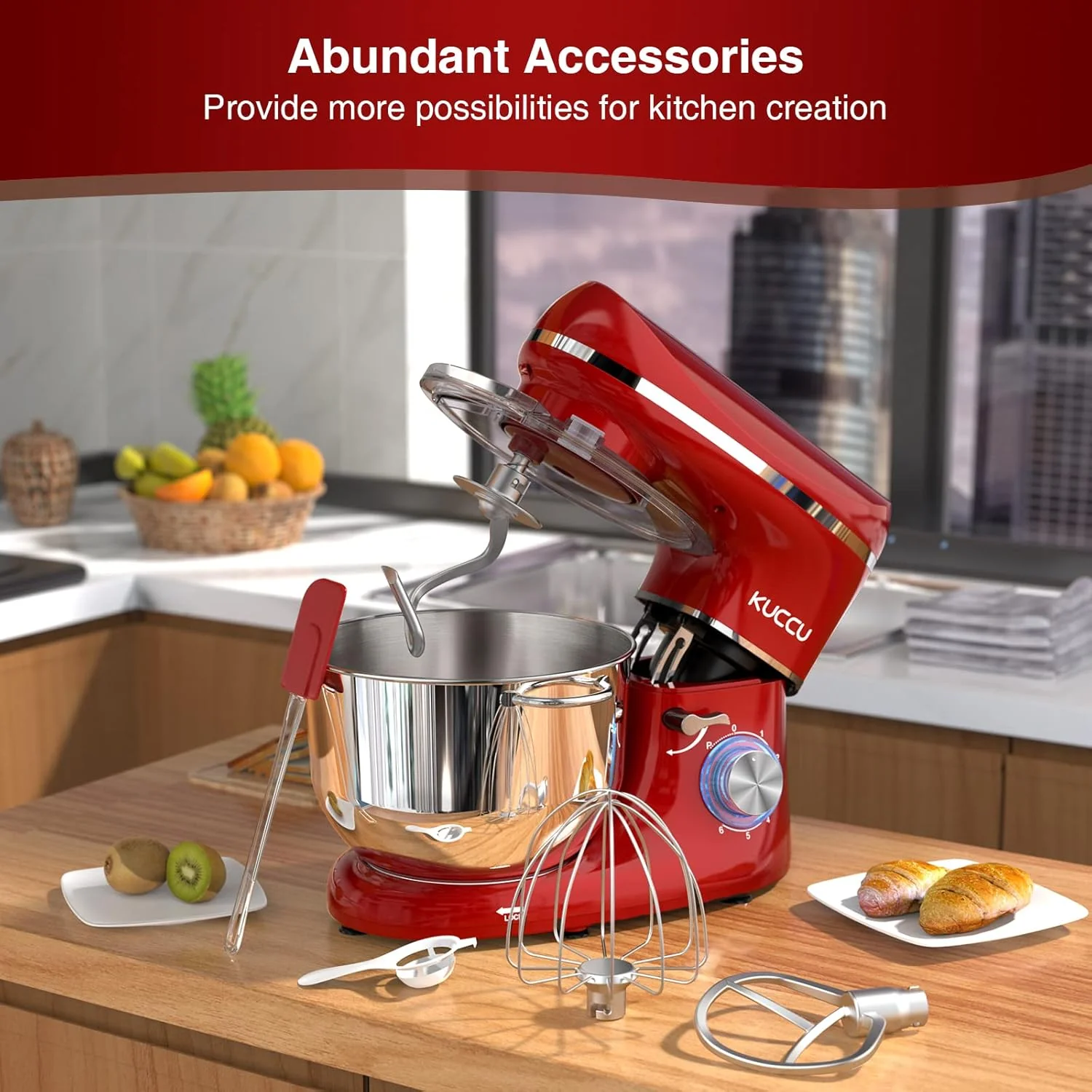 Stand Mixer 6.5 Qt 660W 6-Speed Tilt-Head Food Dough Mixer, Kitchen Electric Mixer with Stainless Steel Bowl,Dough Hook,Whisk, Beater, Egg white separator