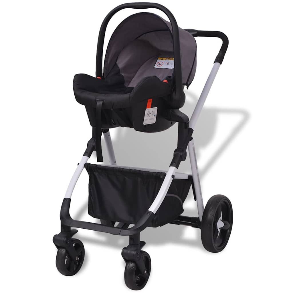 Kinder-Buggy 3-in-1 Kinderwagen Aluminium Grau und Schwarz