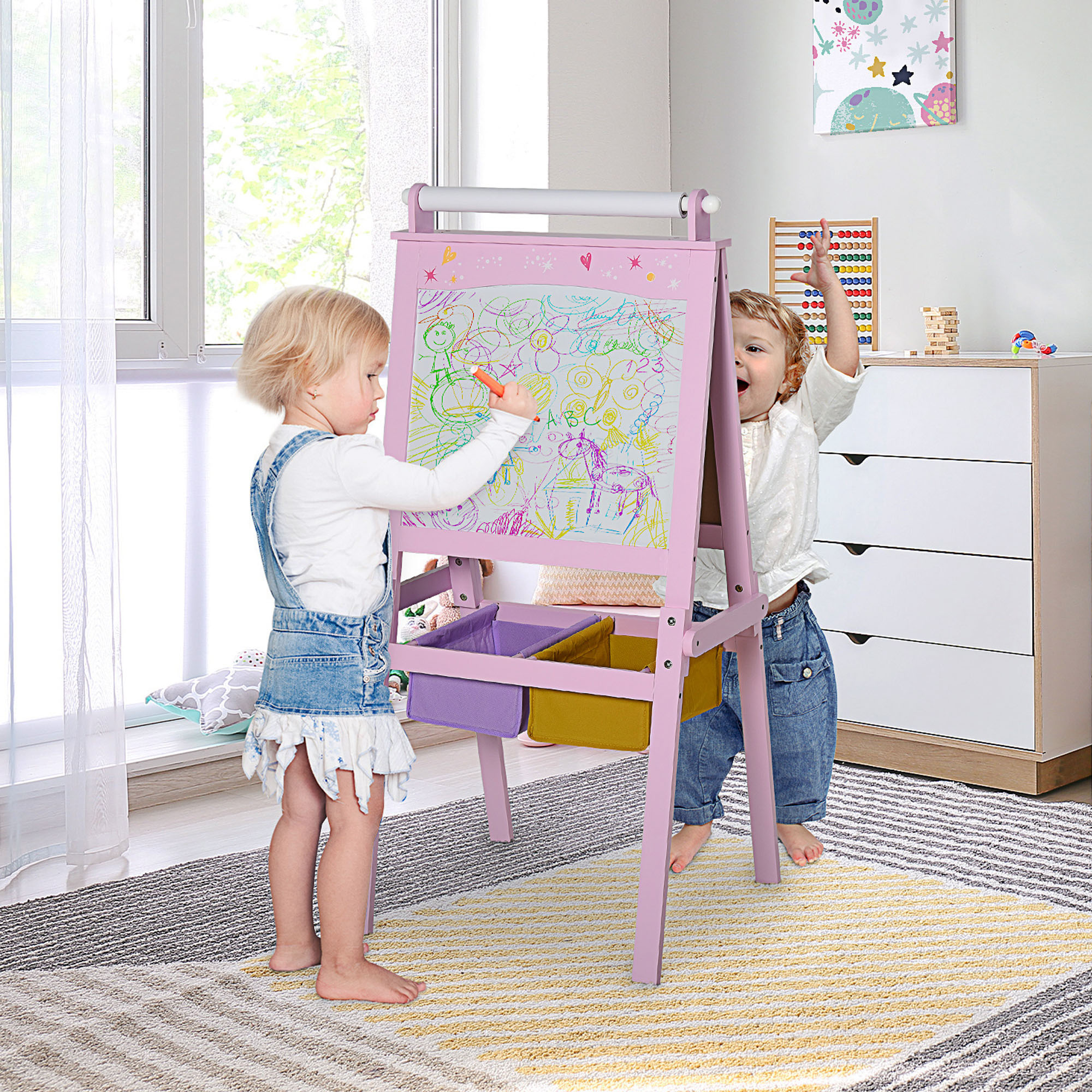 HOMCOM Kindertafel Staffelei für Kinder Rosa
