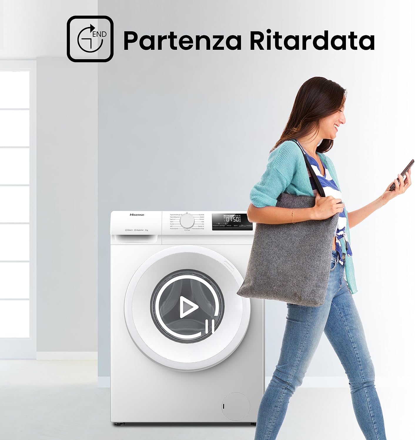 Hisense WFVB7012EM Front Load Washing Machine 7 kg 1200 rpm 15 Programs Steam LED Display Rapid Program Delay Start Child Lock