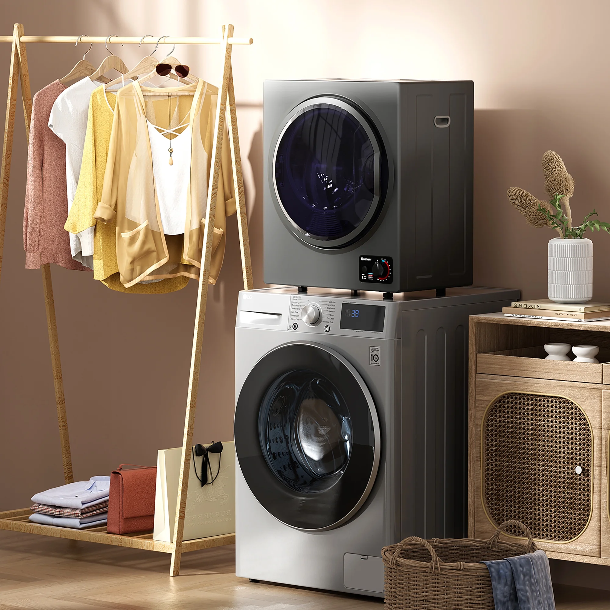 Costway Electric Tumble Compact Laundry Dryer Stainless Steel Wall Mounted 1.5 cu .ft.