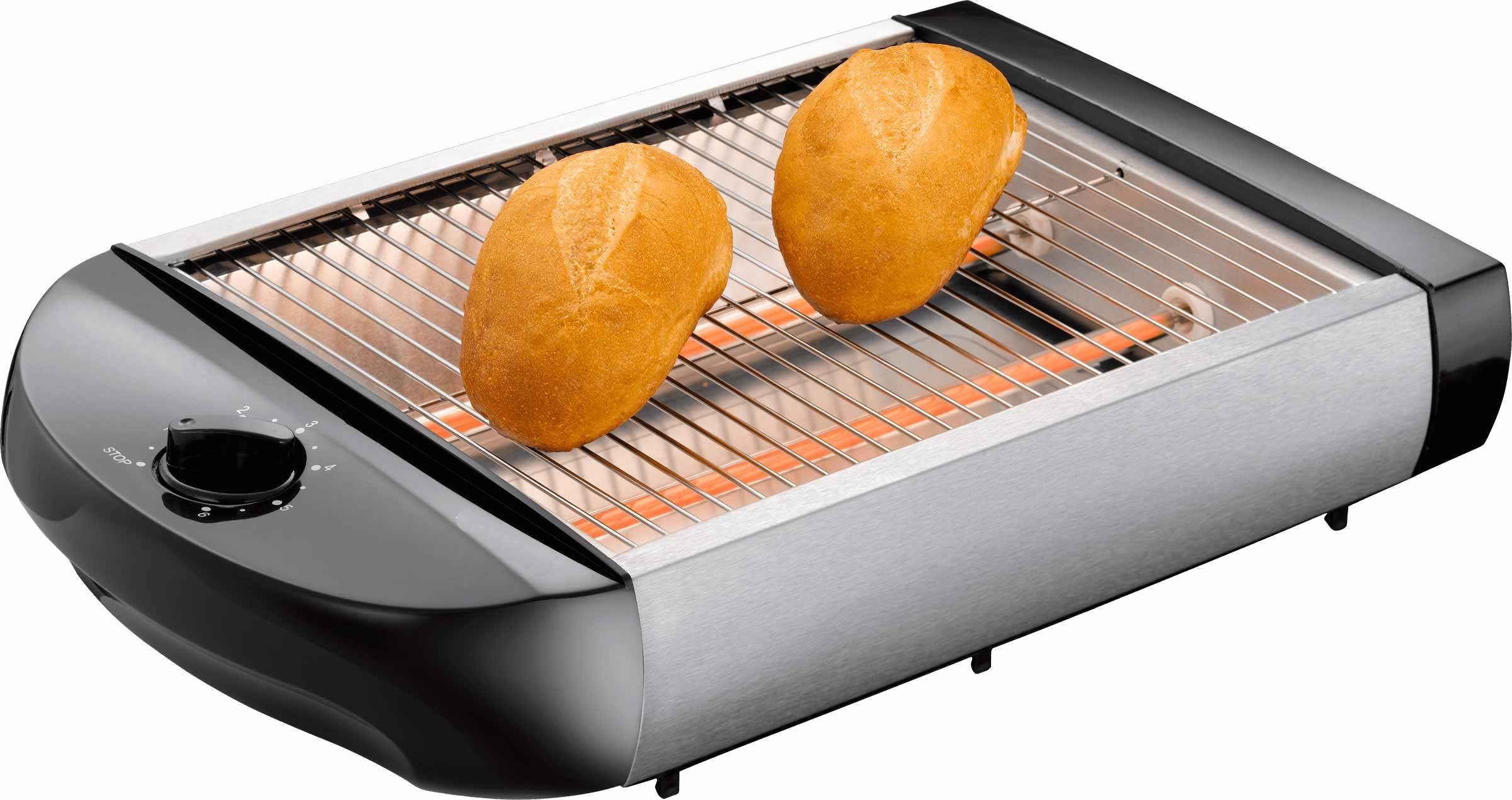 Toaster 80001213 Flach-Toaster Brötchen-Röster, schwarz-silber