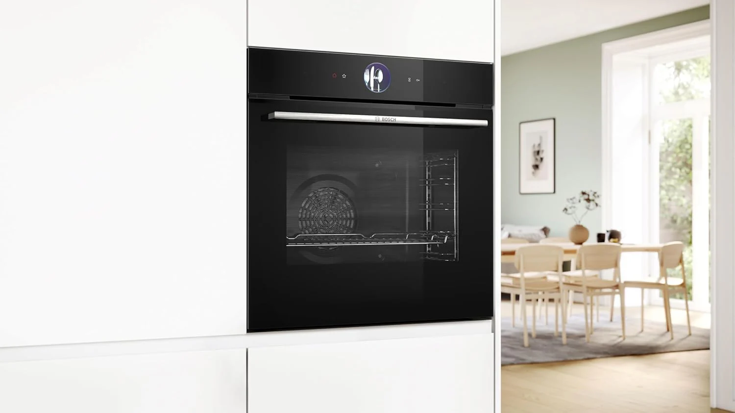 Bosch HMG7361B1, Serie 8 smarter Einbau-Backofen mit Mikrowellenfunktion, 60 x 60 cm, Made in Germany, Schwarz, Air Fry, Digitaler Bedienring, Touchdisplay, Automatikprogramme, Reinigungsunterst��tzung