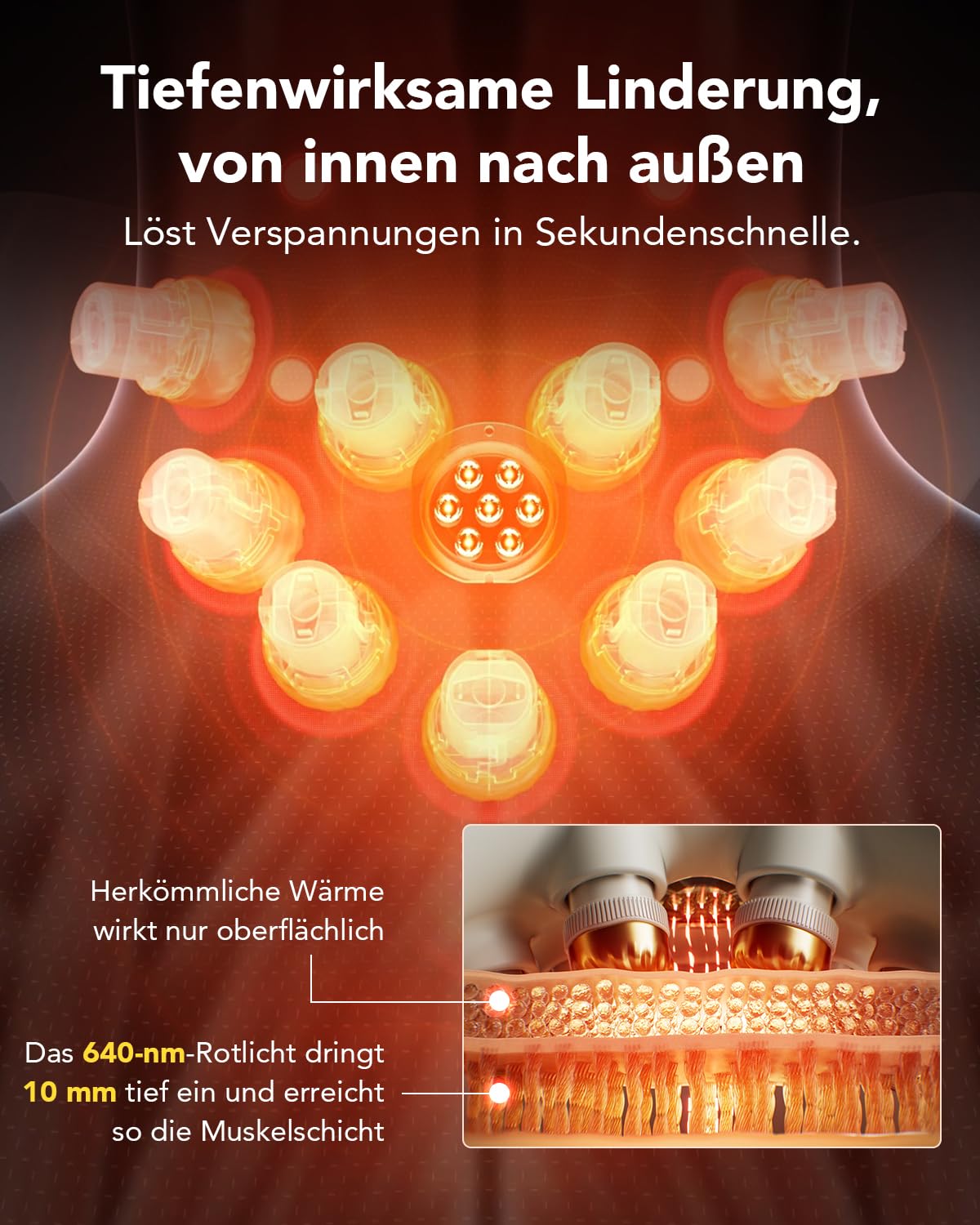 Faltbares Nackenmassagegerät G7 Pro Fold mit Wärme, 9 Vibrationsköpfe, kabellos, 2400-mAh-Akku, grau