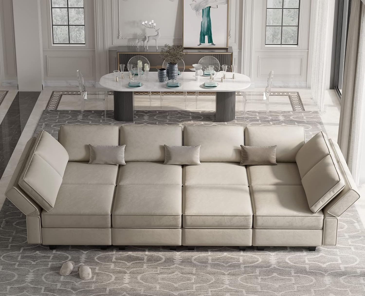 Modular Sectional Sofa with Ottomans Velvet Reversible Sleeper Chaise Bed Storage Seat Black