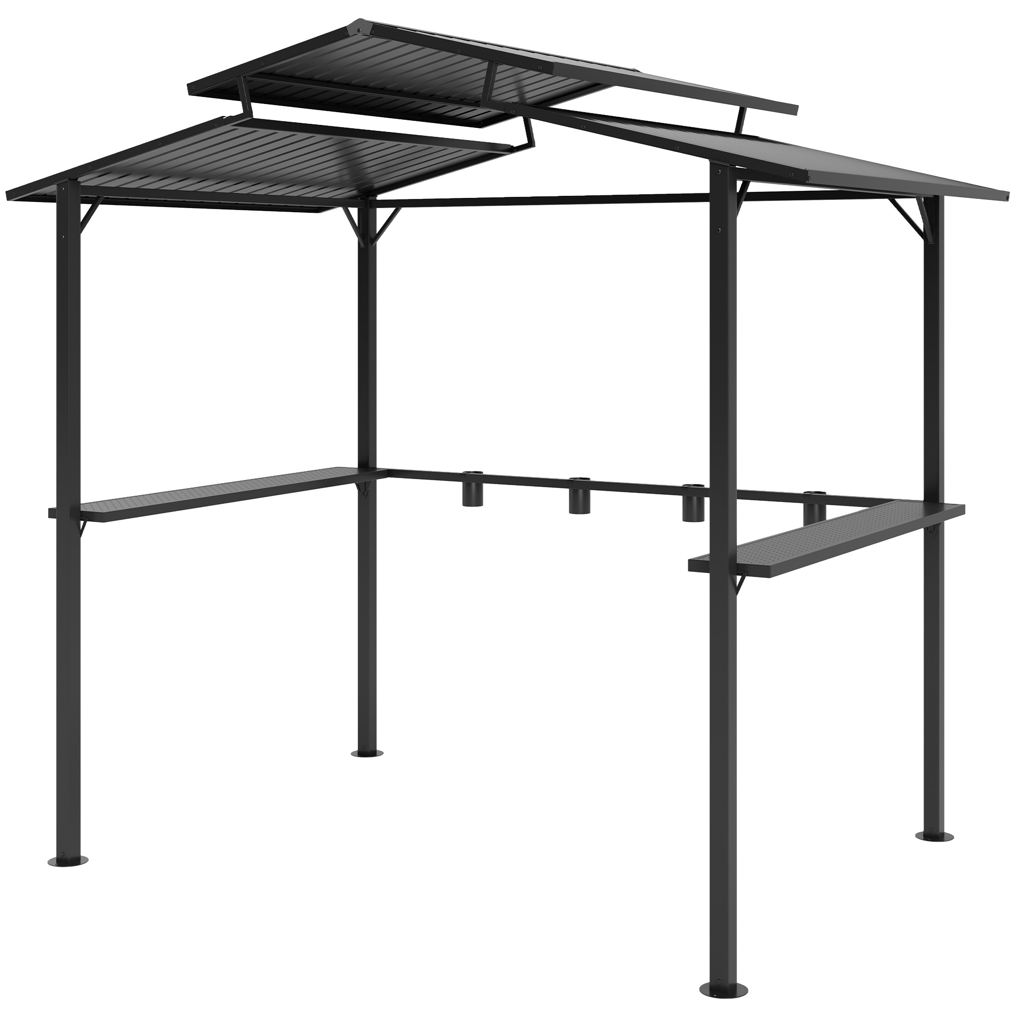 Grillpaviljoen 250 x 160 x 250 cm Waterdicht Tuinpaviljoen met Dubbellaagdak en Zijplanken, Zwart