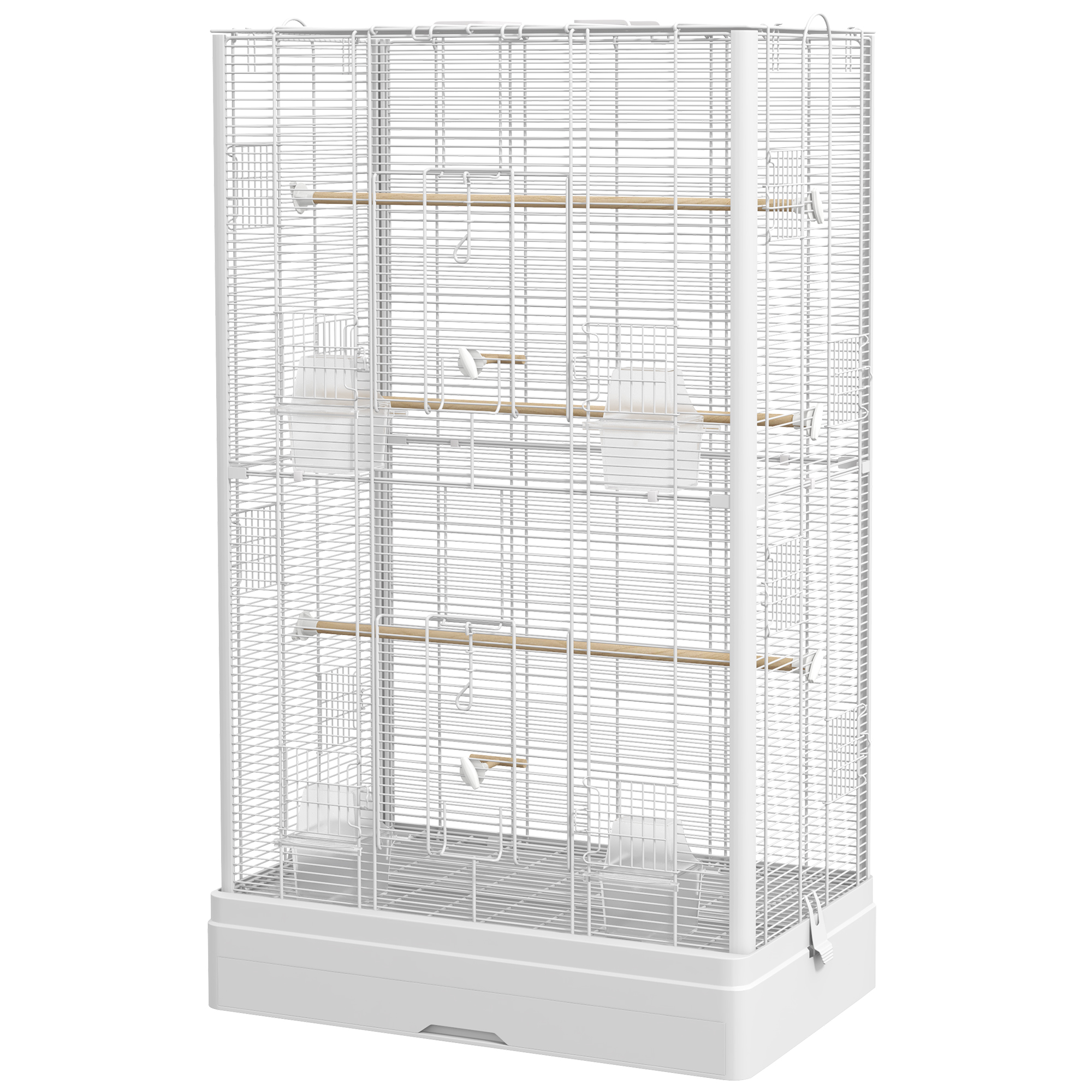 PawHut Vogelkäfig Voliere mit Türen Sitzstangen Käfig für Kanarienvögel Wellensittiche Papageien 61 x 36,5 x 98 cm weiß