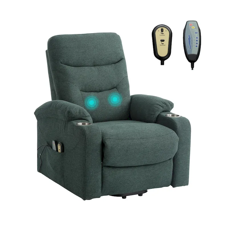 Clihome Soft Upholstered Electric Massage Recliner with Cup Holder