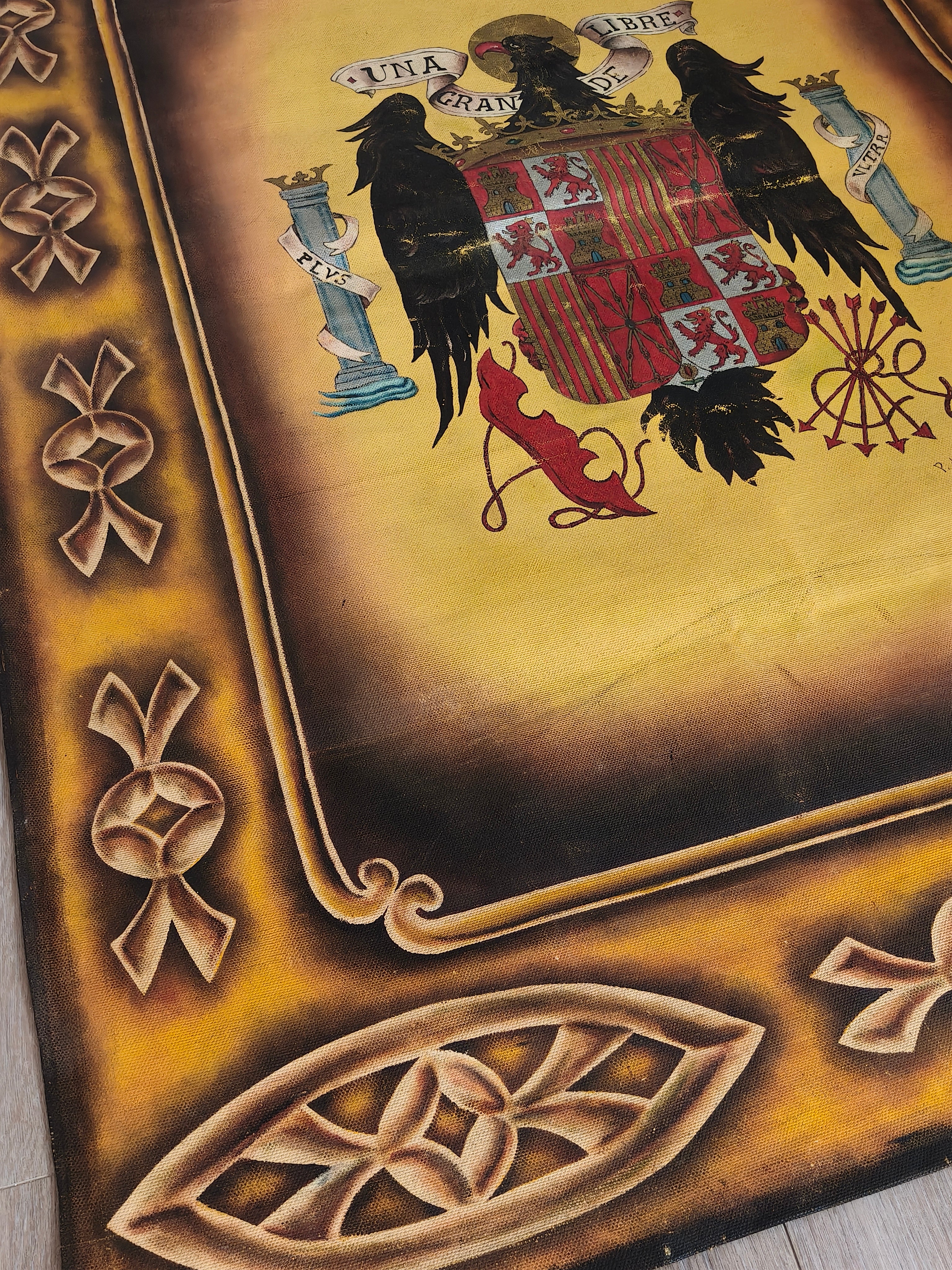 Tapiz Pintado Aguila de San Juan. Escudo Espa?a Franco.
