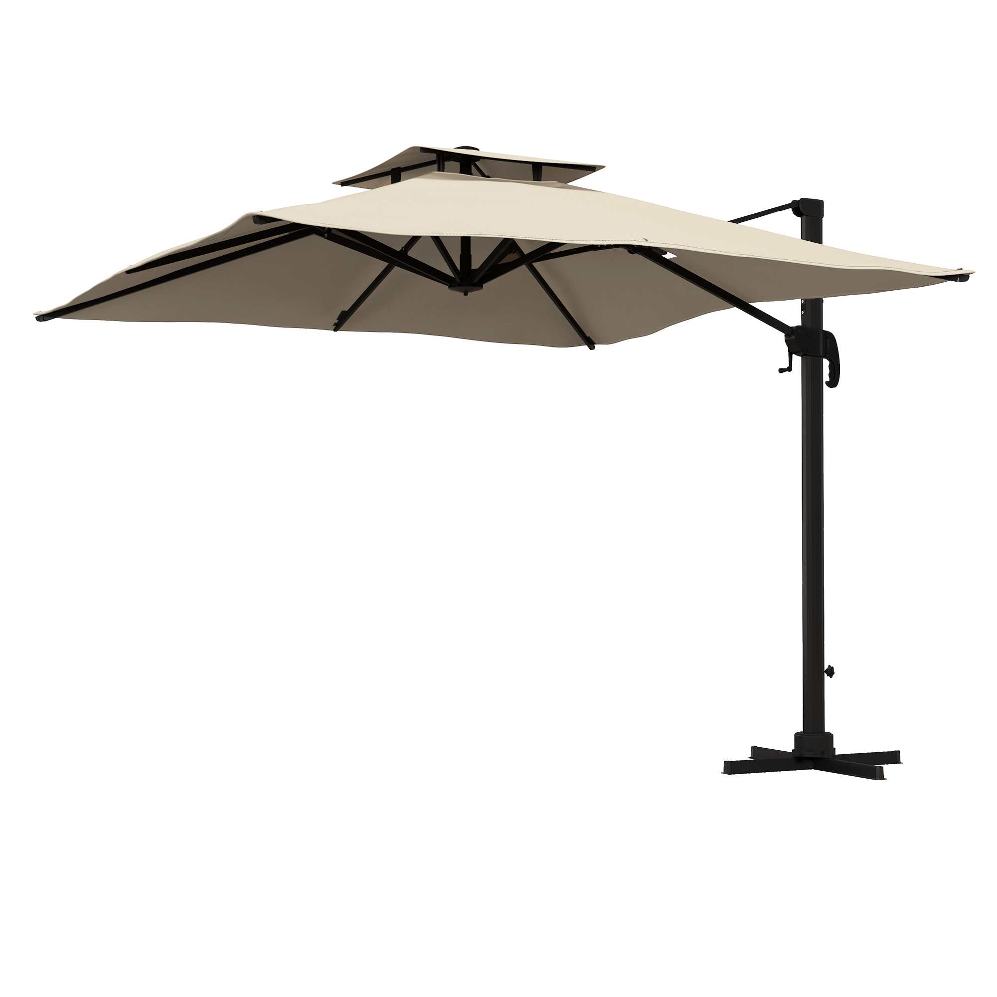 Outsunny Ampelschirm Sonnenschirm, wetterbeständig, 1 Handkurbel, 2,94 x 2,94 x 2,7 m, Khaki