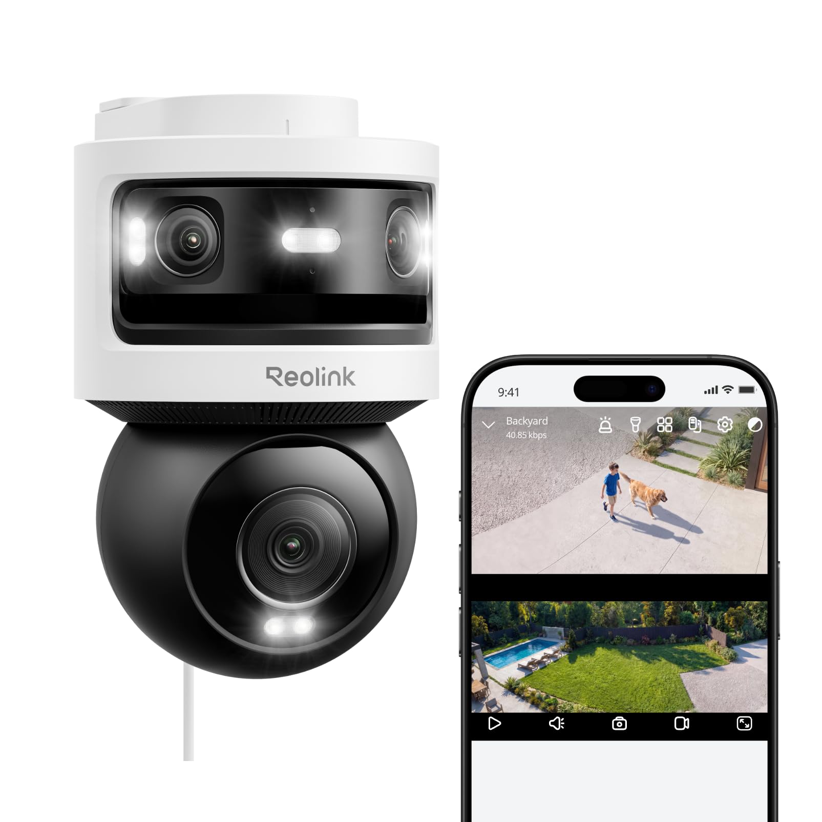 Überwachungskamera Außenbereich OMVI 3i WiFi mit 10MP+8MP Dreifachobjektiv, 18MP Ultra HD, 180° Panorama und 4K PTZ, Dualband Wi-Fi 6