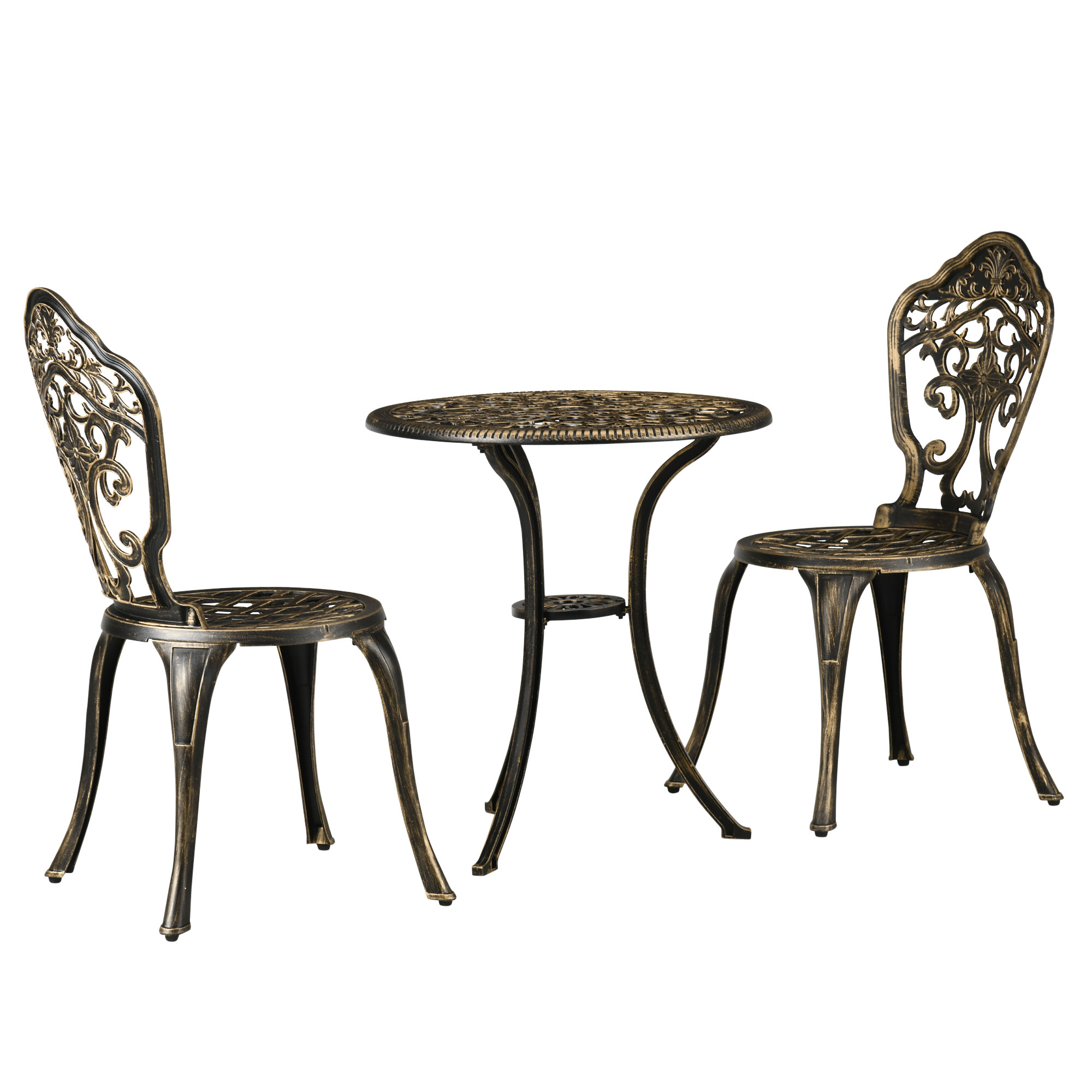 Outsunny Gartenbistro-Set aus Aluminium, 3-teilig, mit 2 Stühlen + runder Tisch in Schmiedeeisenoptik