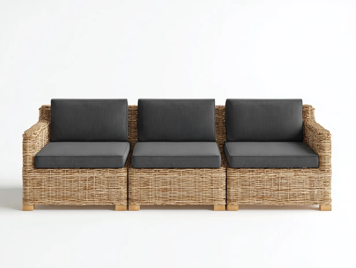 Gartensofa-Polyrattan-Holz-210 x 80 x 76 cm-Natur-Grau-Moderner Outdoor-Stil