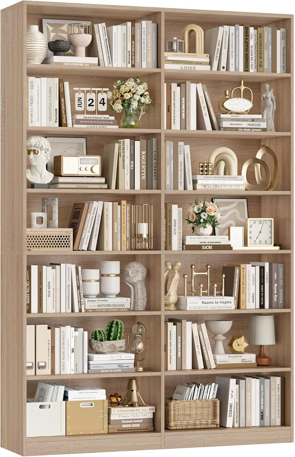 FirFurd Bücherregal 212 cm hoch Bücherschrank mit 14 Fächern Eiche