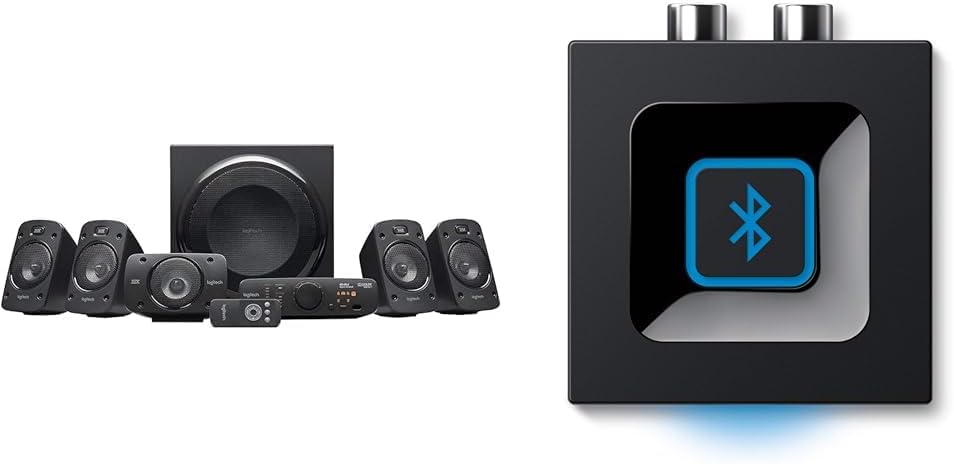 Logitech Z906 5.1 Sistema di Altoparlanti Audio Dolby Surround, Potenza 1000 Watt + Ricevitore Audio Bluetooth Wireless, Presa EU