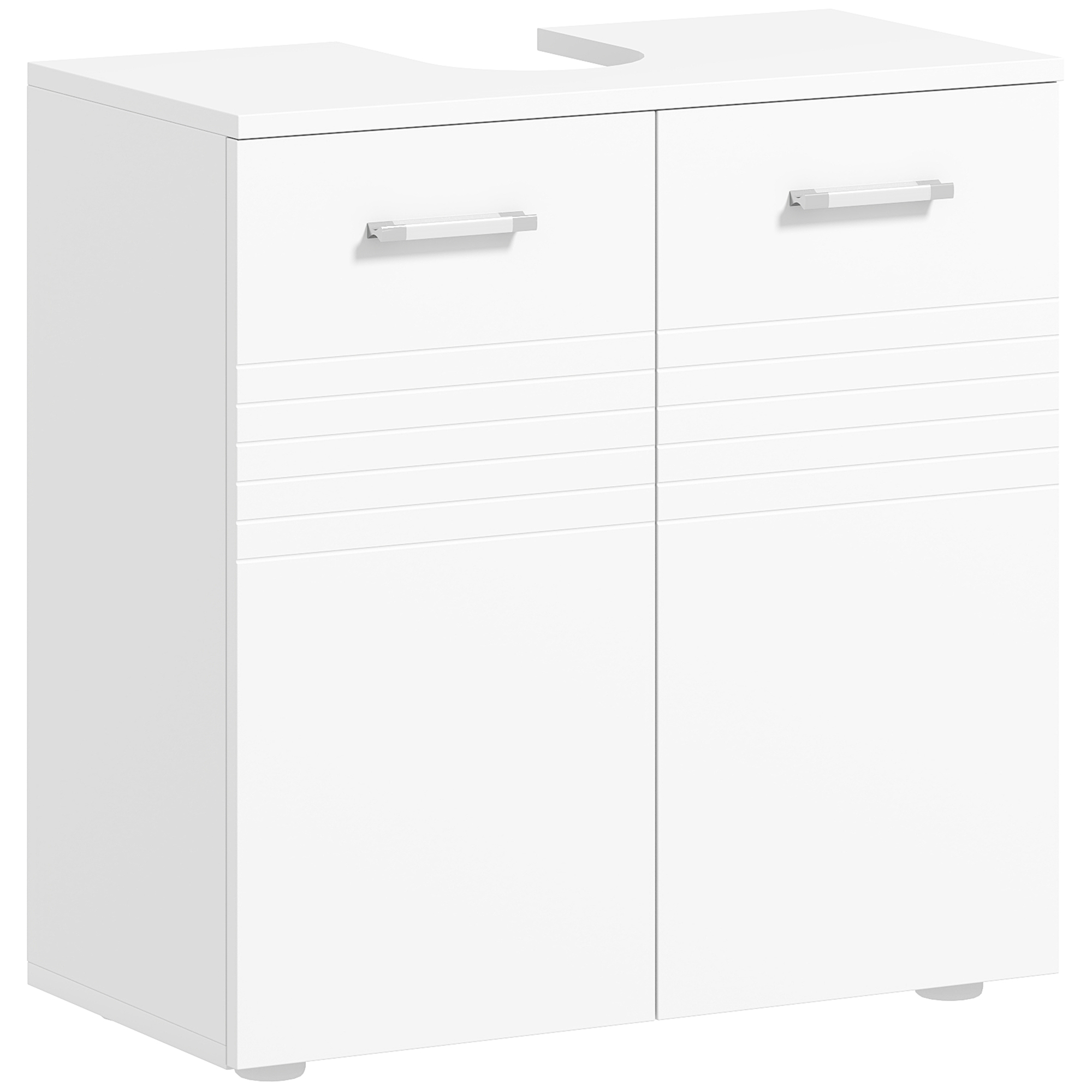 kleankin Waschbeckenunterschrank Badezimmerschrank Waschtischunterschrank mit 2 Türen Regal verstellbar U-förmiger Ausschnitt Spanplatte Weiß 60 x 30 x 62,5 cm