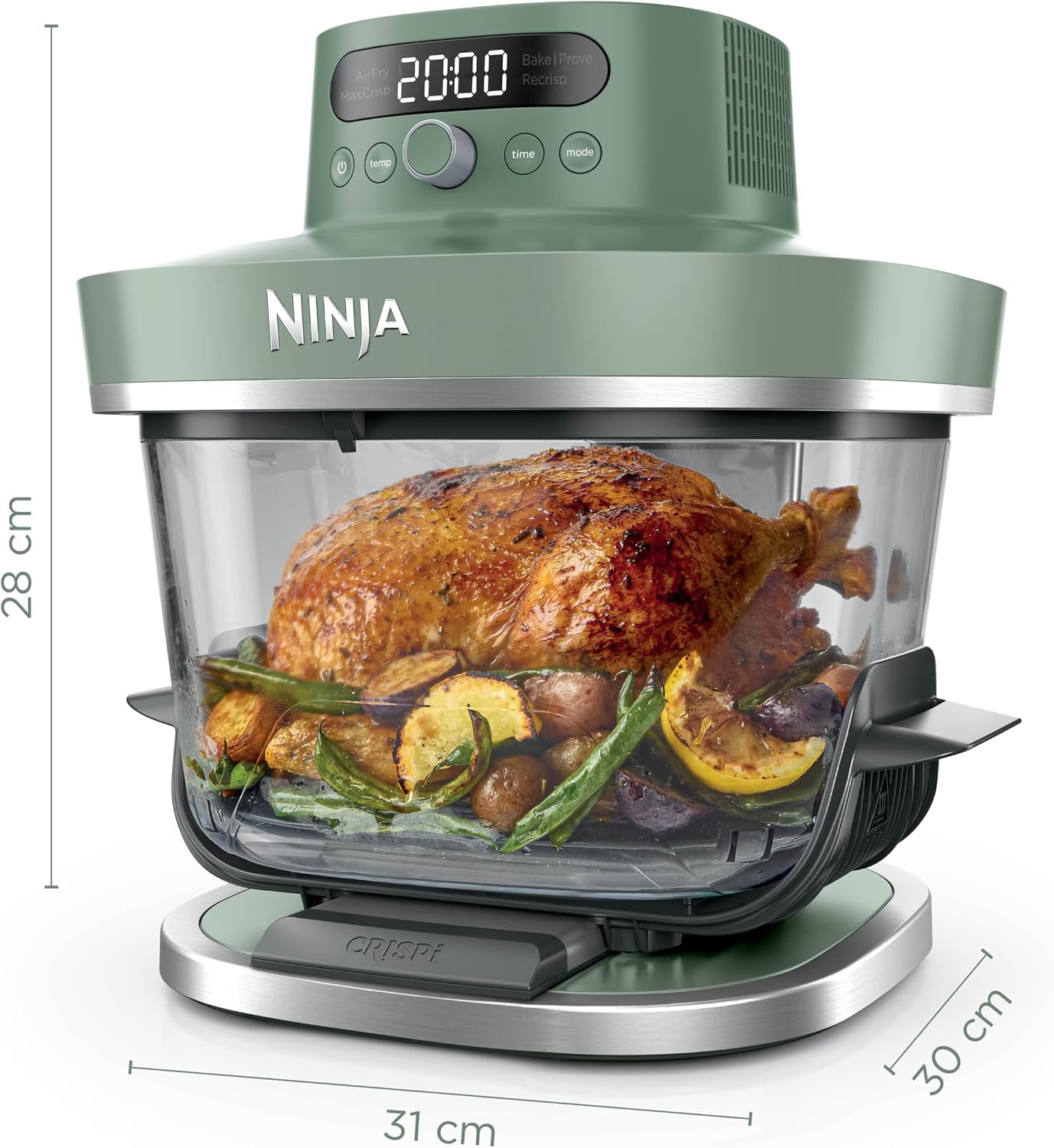 Ninja CRISPi PRO XL, Friggitrice ad Aria in Vetro, Verde Muschio, AS090EUGN