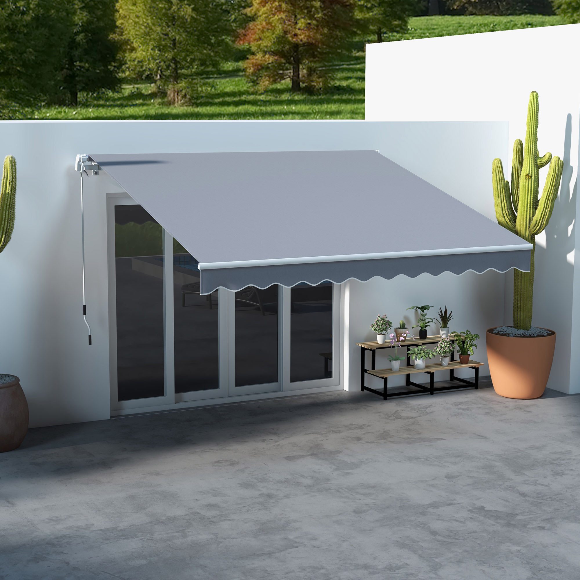 Outsunny Markise Gelenkarmmarkise Sonnenschutz Balkon Grau 2,95 x 2,5m