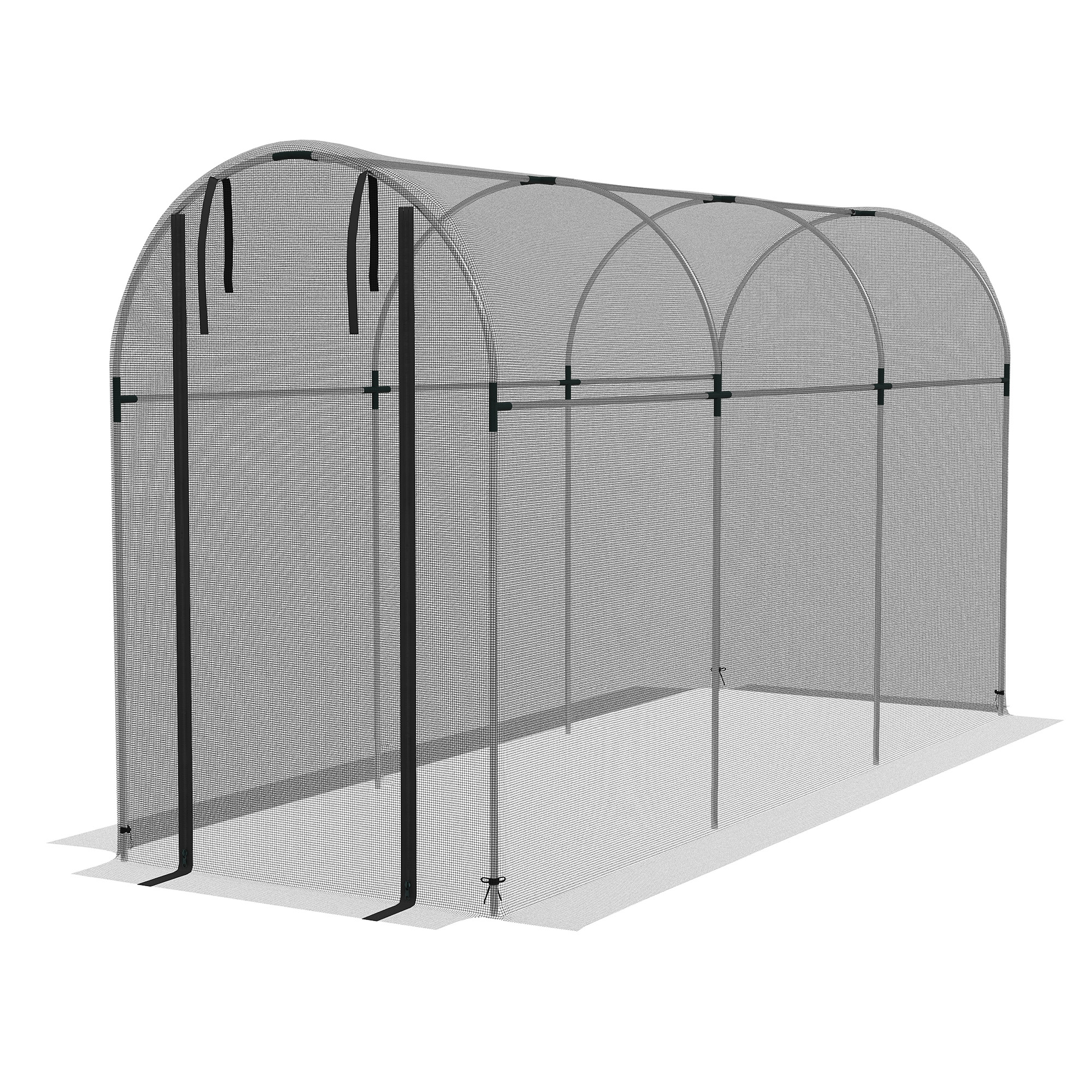 Outsunny Vogelschutznetz, Pflanzenschutz, robust, Tür mit Reißverschluss, 120x360x188 cm, Schwarz/Silber