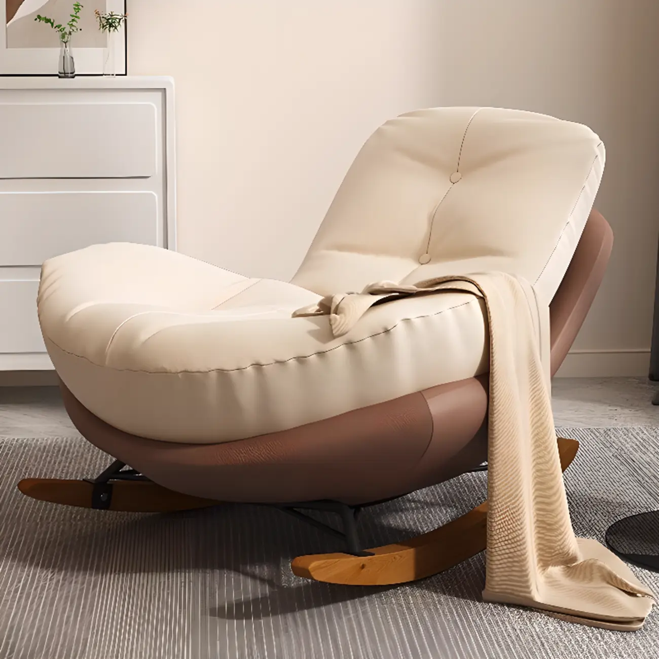 Scandinavian Upholstered Rocking Chair with Optional Ottoman